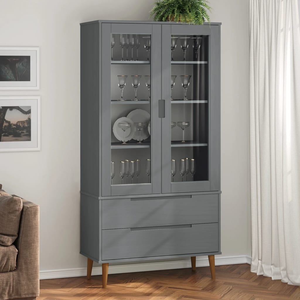 Vitrinenschrank Molde 90X35X175 Cm Massivholz Kiefer