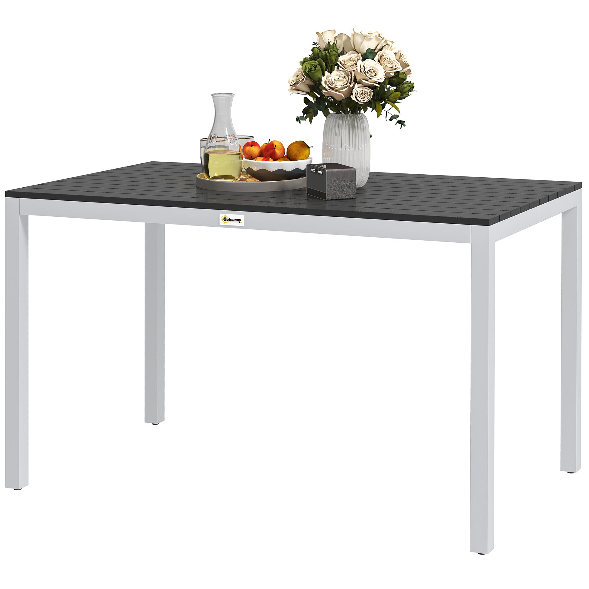 Gartentisch Aluminium 120x70 cm Wetterfest Balkontisch mit Holzoptik, für 4-6 Personen