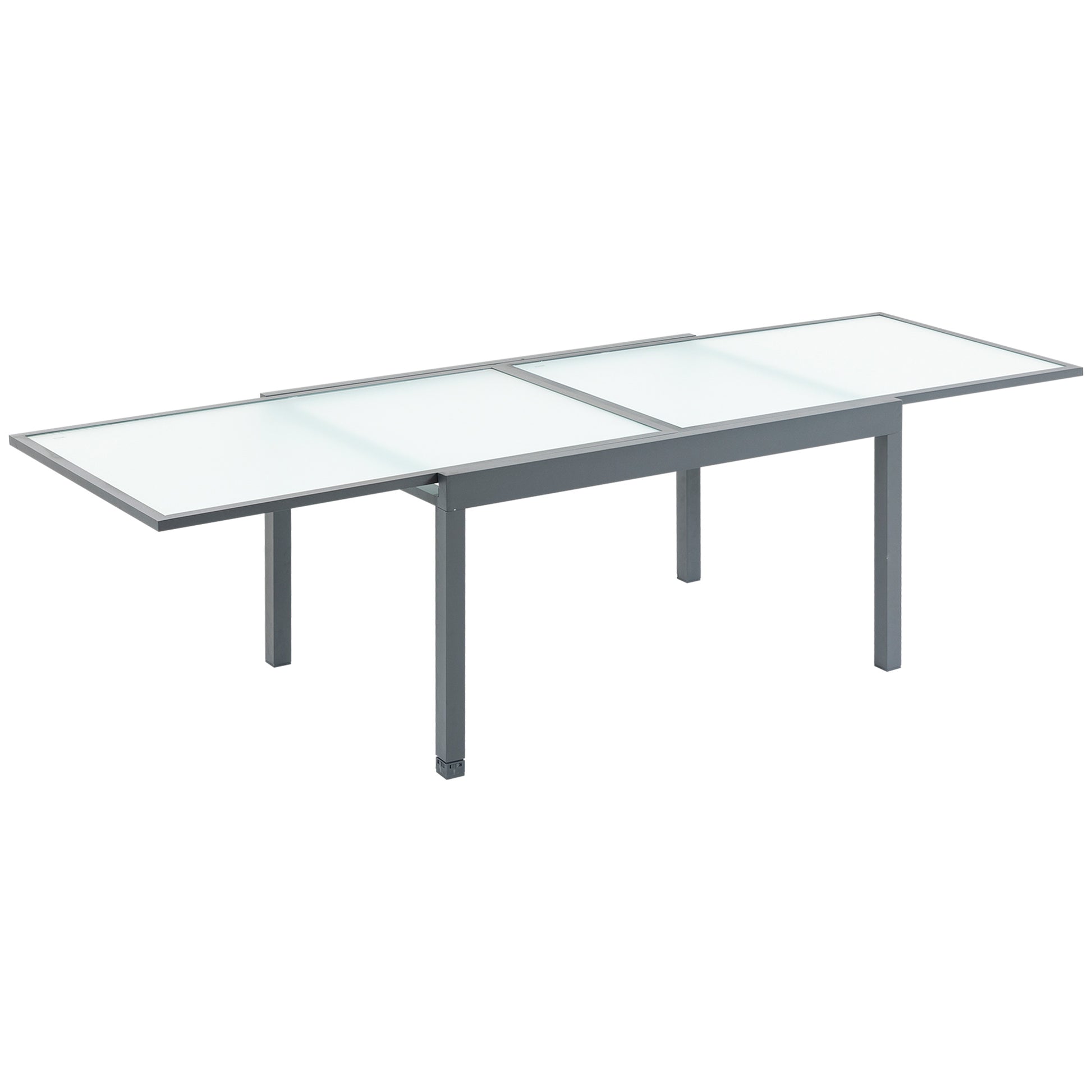 Ausziehbarer Gartentisch mit gehärteter Glasplatte Aluminium Rechteck, Grau Weiß 270 cm