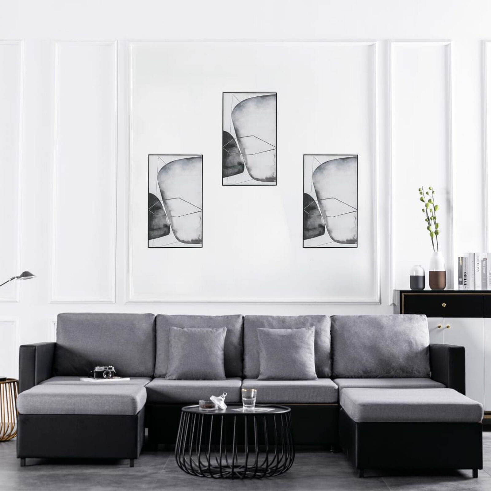 4-Sitzer Ausziehbares Schlafsofa Kunstleder Weiß