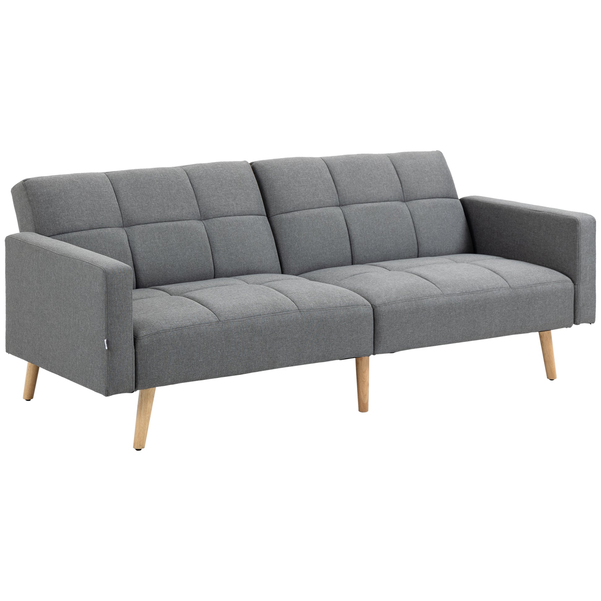 2 in 1 Schlafsofa 205 x 88 cm mit Bettfunktion, Sitzkissen, Leinenoptik, Verstellbarer Rückenlehne, Grau