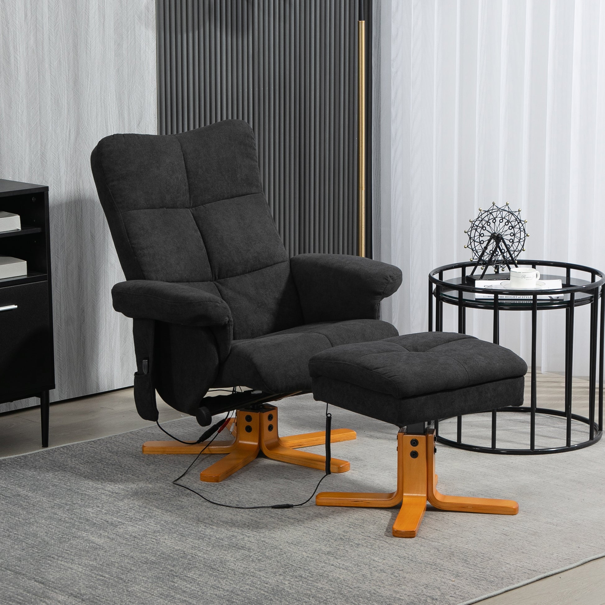Massagesessel mit Liegefunktion und Fußhocker, 145°-Neigung, Polyester/Kunstleder, 80 x 86 x 99 cm