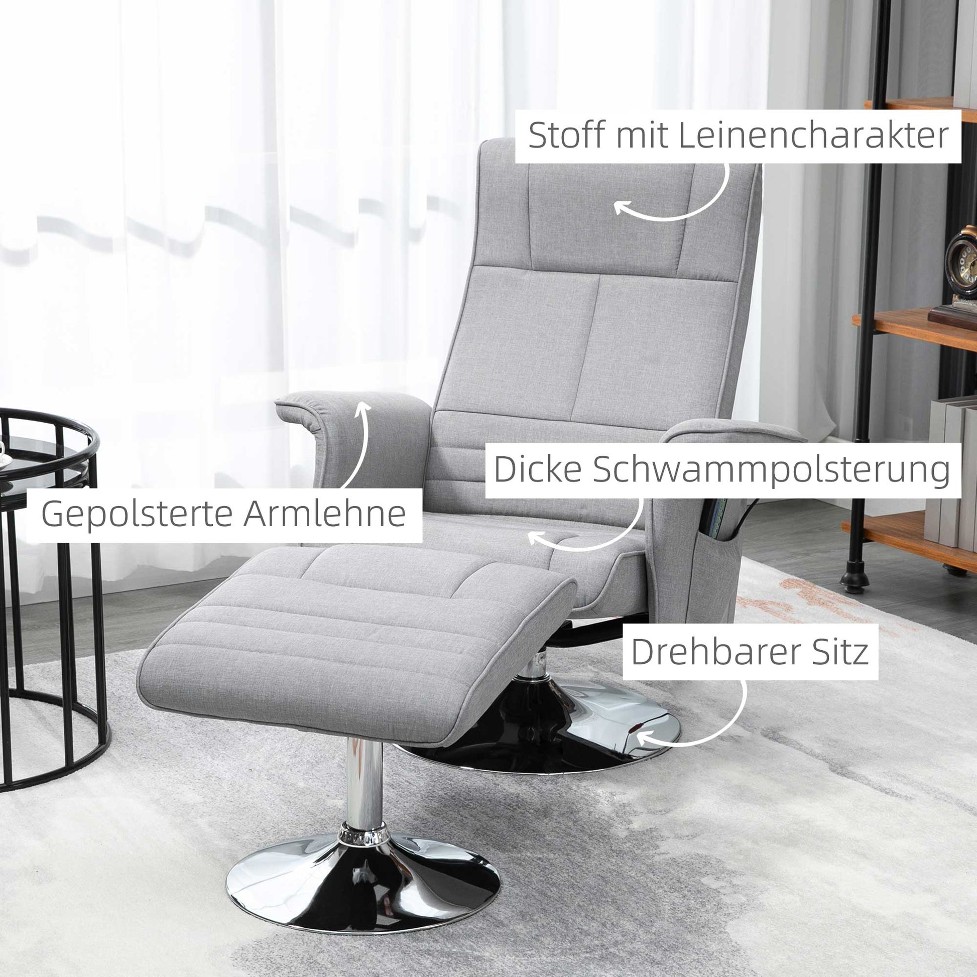 Massagesessel mit Hocker, neigbare Lehne, 78 x 95 x 88 cm