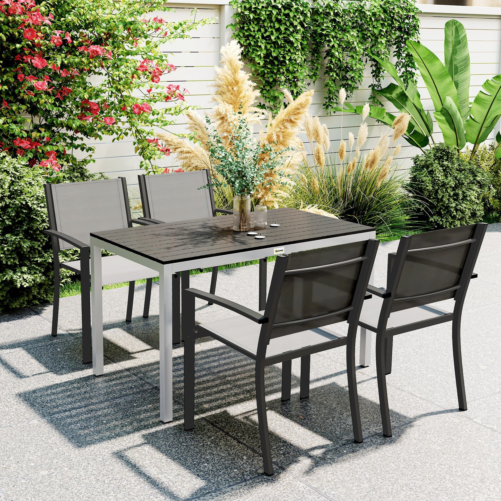 Gartentisch Aluminium 120x70 cm Wetterfest Balkontisch mit Holzoptik, für 4-6 Personen