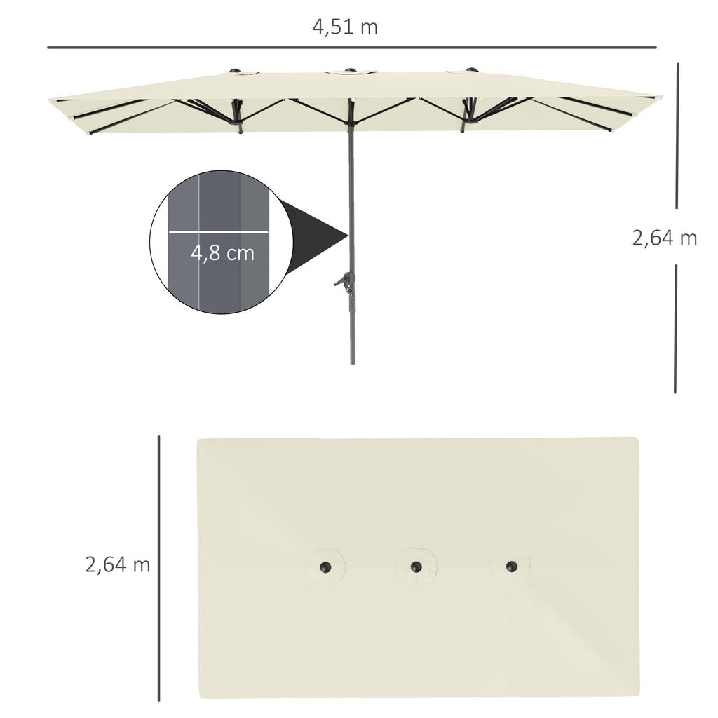 Doppelseitiger Schirm, 451 x 264 cm mit Kurbelsystem, 12 Metallstreben, Aluminiummast