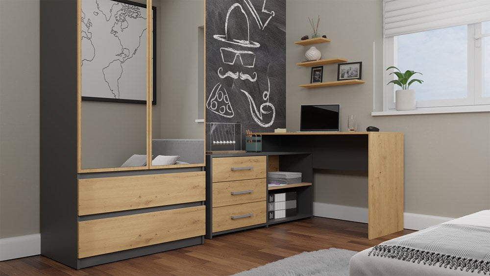 Eckschreibtisch DANY – 120 cm breit, mit 3 Schubladen, mehrere Farben