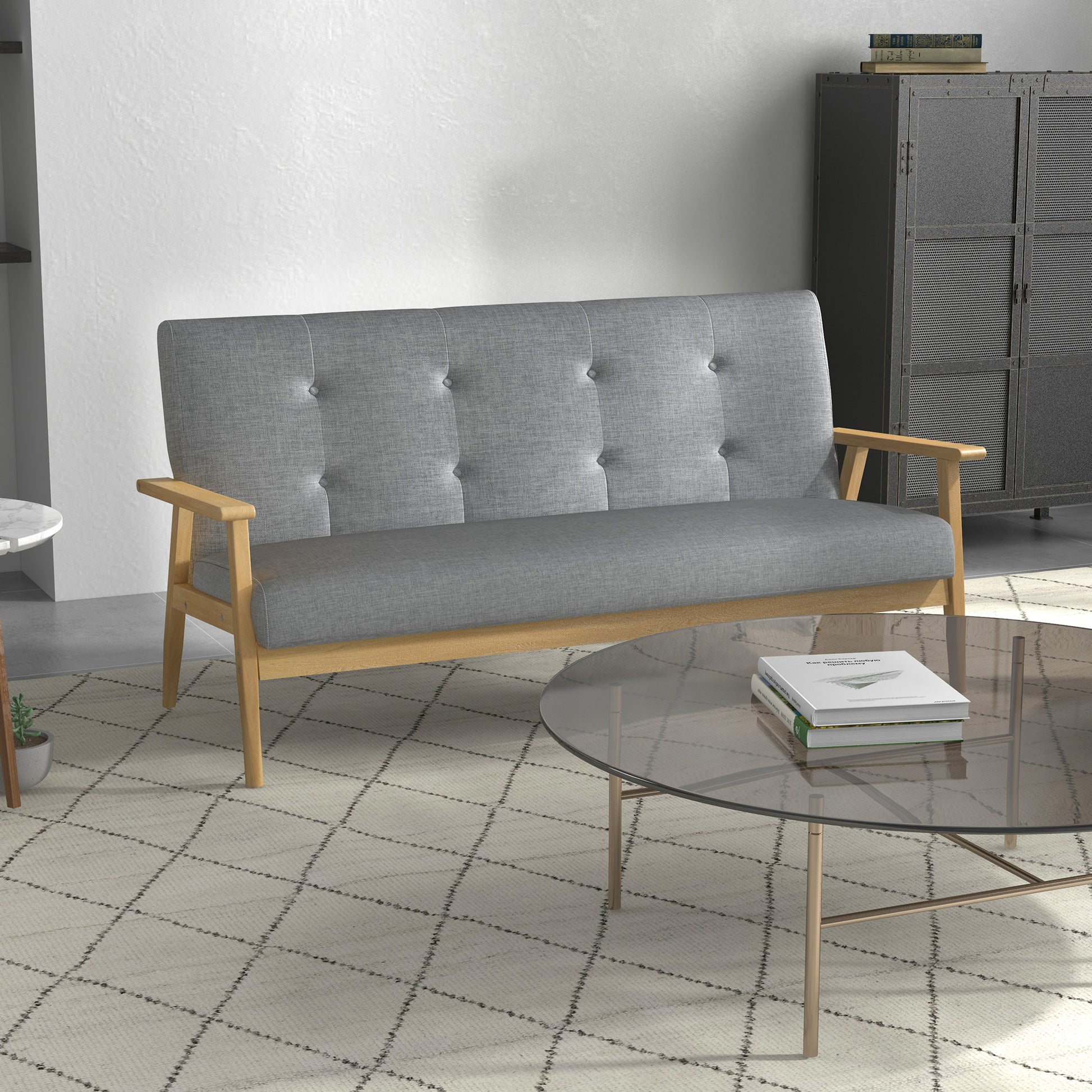 Dreisitzer-Polstersofa, Kautschukholz, 154,5 x 69,5 x 73 cm, Grau