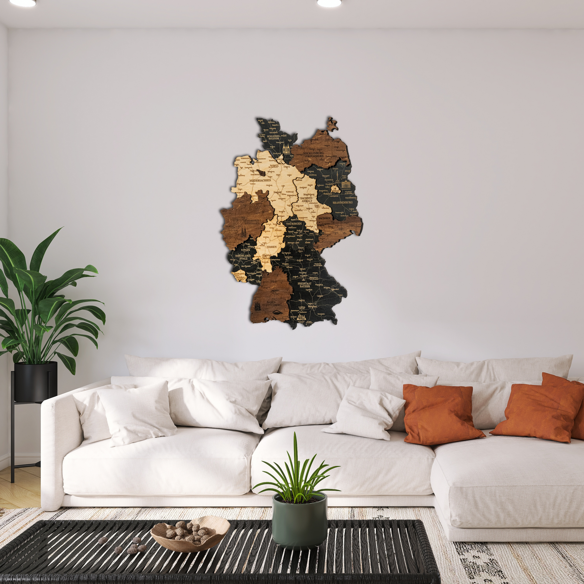 3D Holzkarte Deutschland – Handgefertigte Wanddeko mit Städten & Grenzen