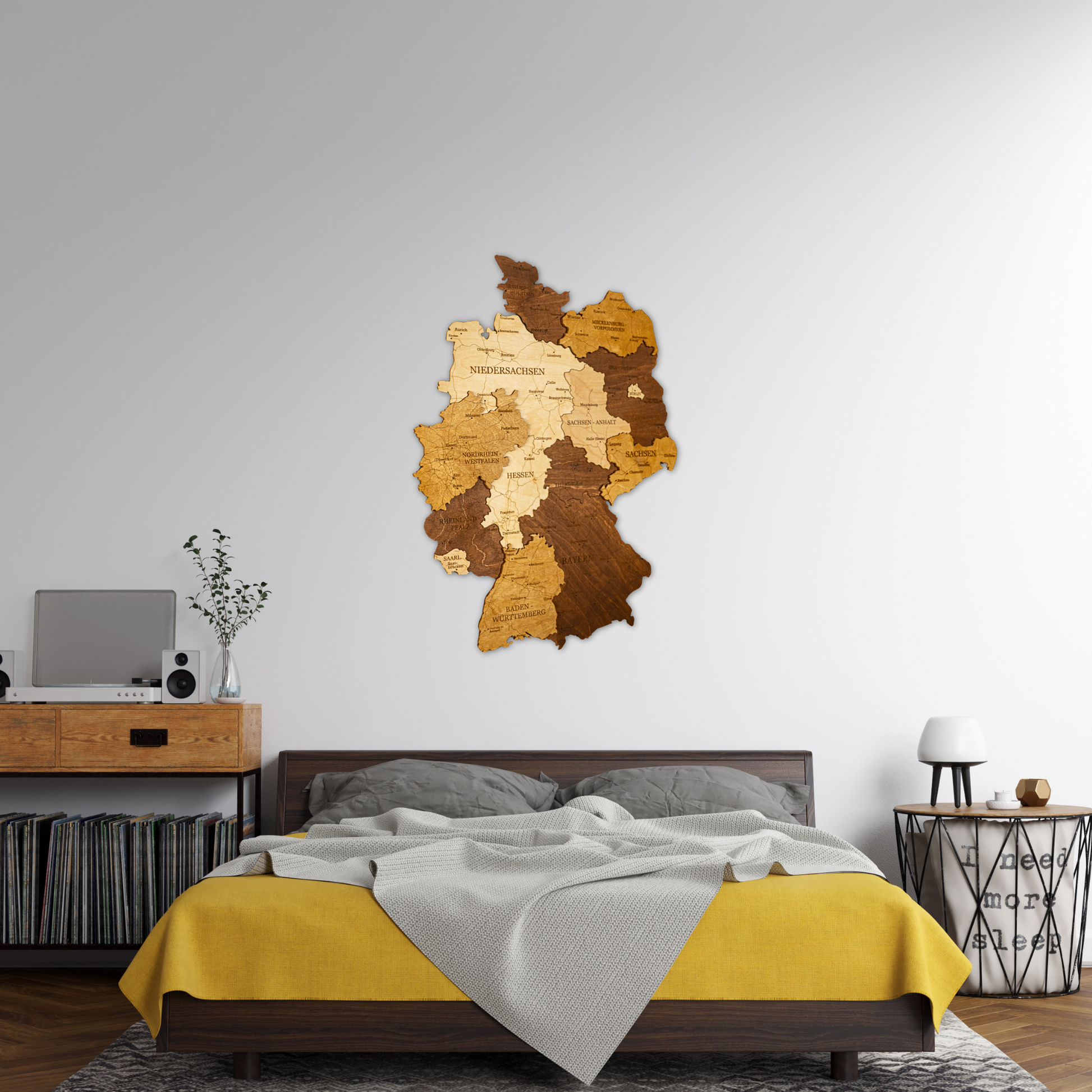 3D Holzkarte Deutschland – Handgefertigte Wanddeko mit Städten & Grenzen