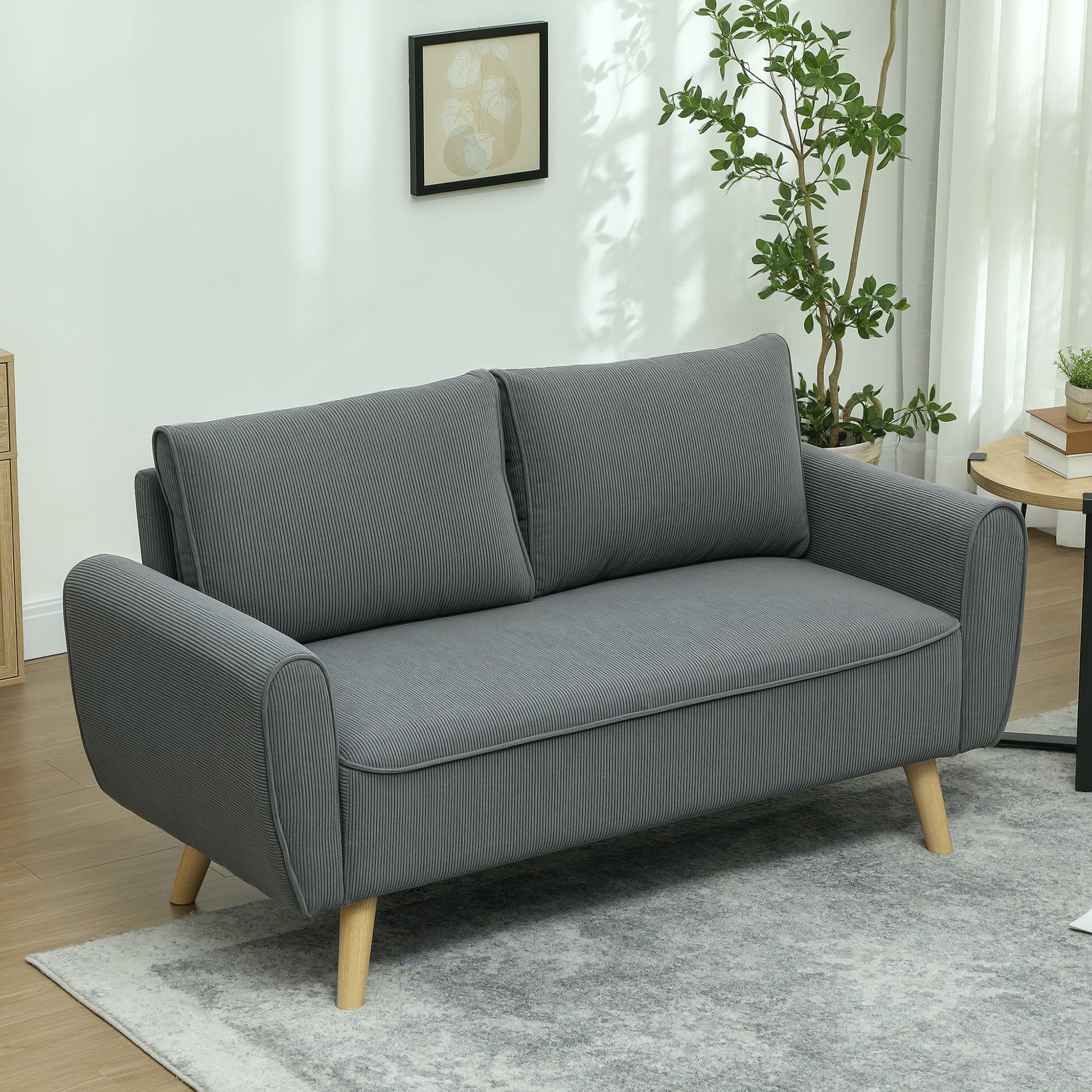 2 Sitzer-Sofa, Stoffcouch, 2 Rückenkissen, Cordbezug, 145 x 75 x 78 cm, Anthrazit