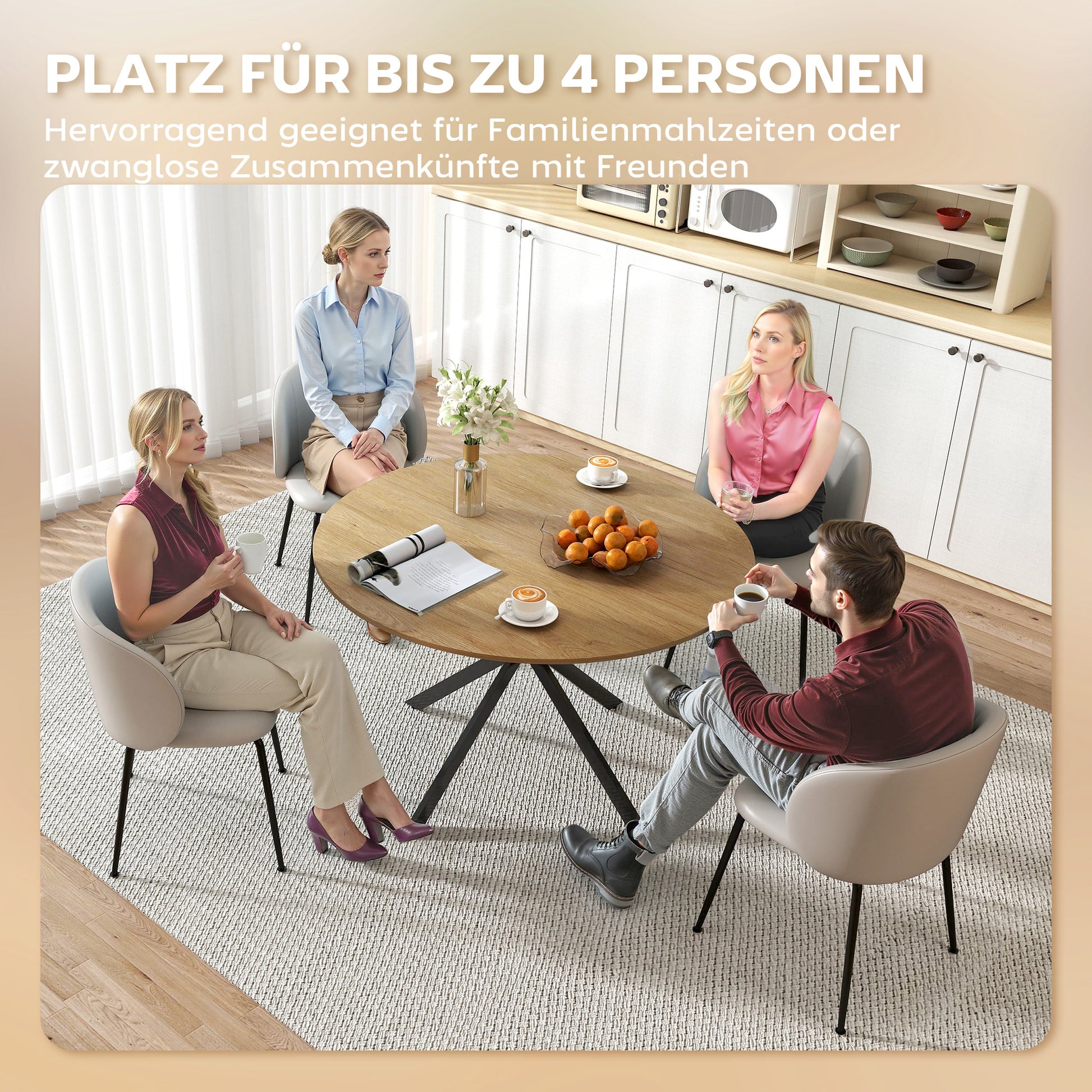 Runder Esstisch für 4 Personen, Küchentisch im Industriestil mit Stahlbeinen, für Esszimmer