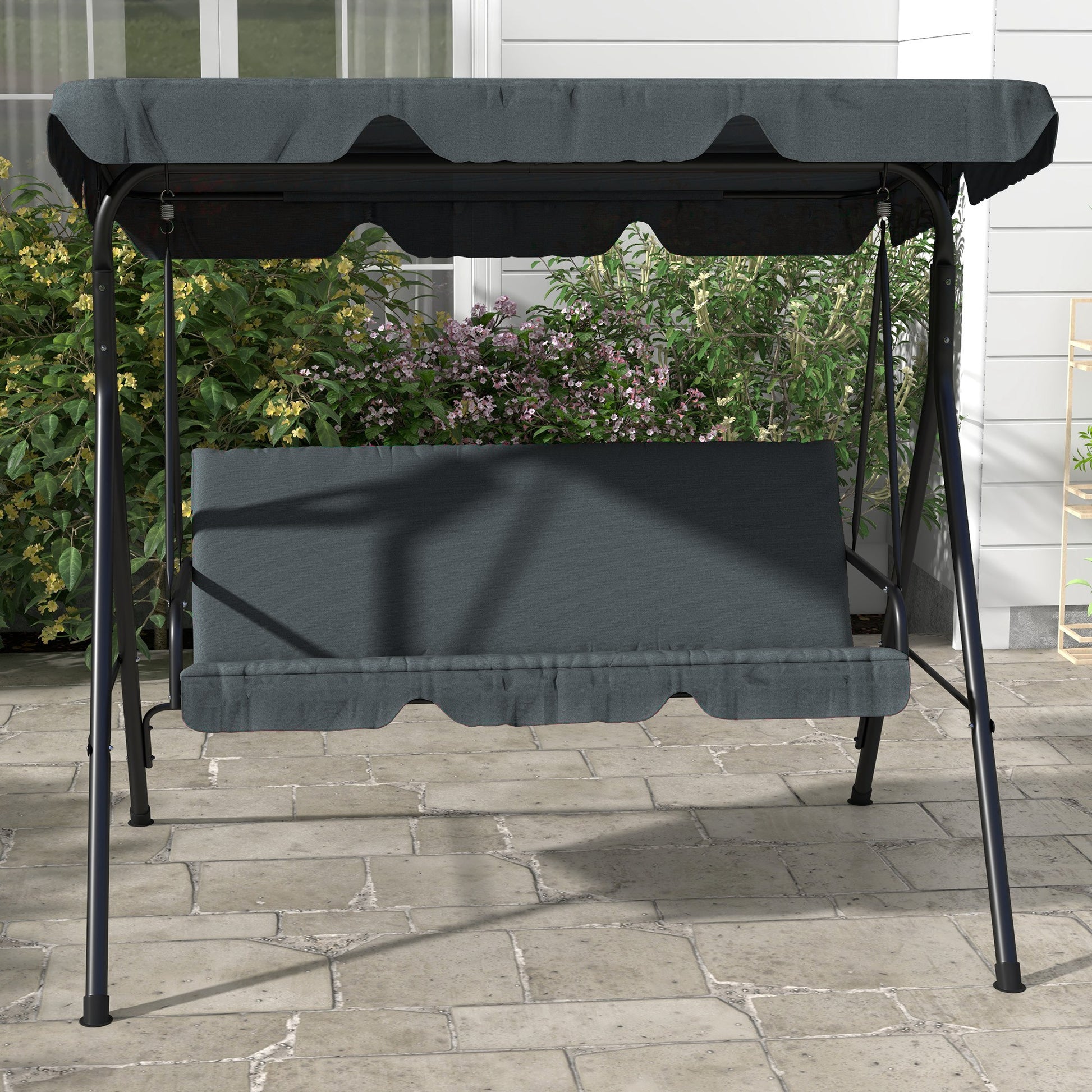 Gartenschaukel, 3-Sitzer Schaukelbank mit Dach, Stahl, 172 x 110 x 153 cm, Grau
