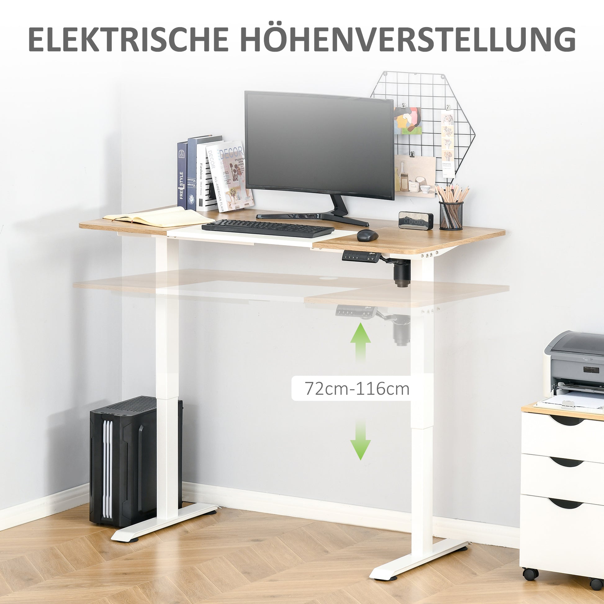 Höhenverstellbarer Schreibtisch Elektrisch 140 x 70 cm mit Memory-Steuerung, 4 tlg. Tischplatte
