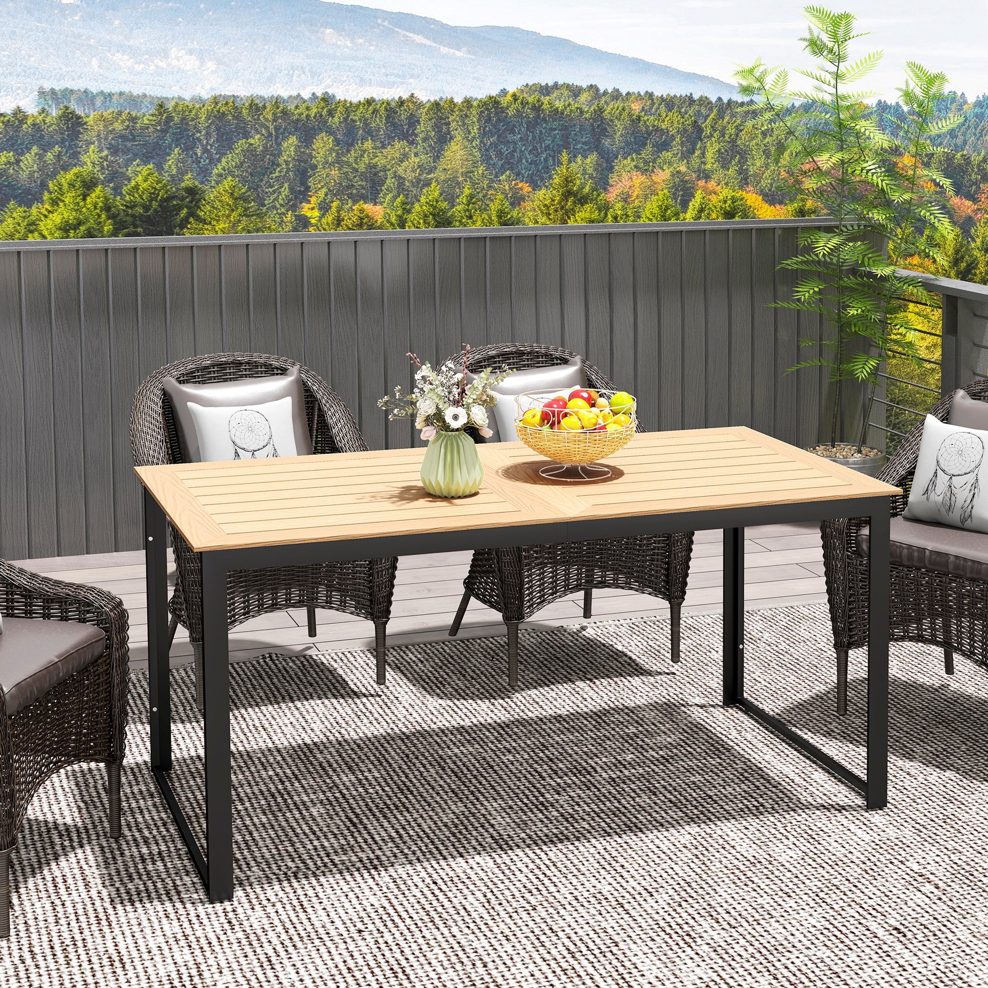 Gartentisch für 6 Personen 160 x 80 cm Wetterfest Balkontisch mit Lamellen-Tischplatte