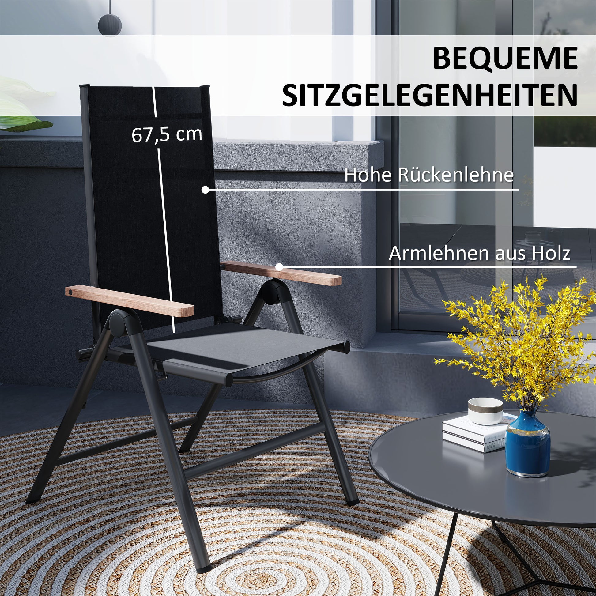 Gartenstuhl aus Stahl Klappstuhl mit Armlehnen klappbar Balkonstuhl 120kg Belastbar