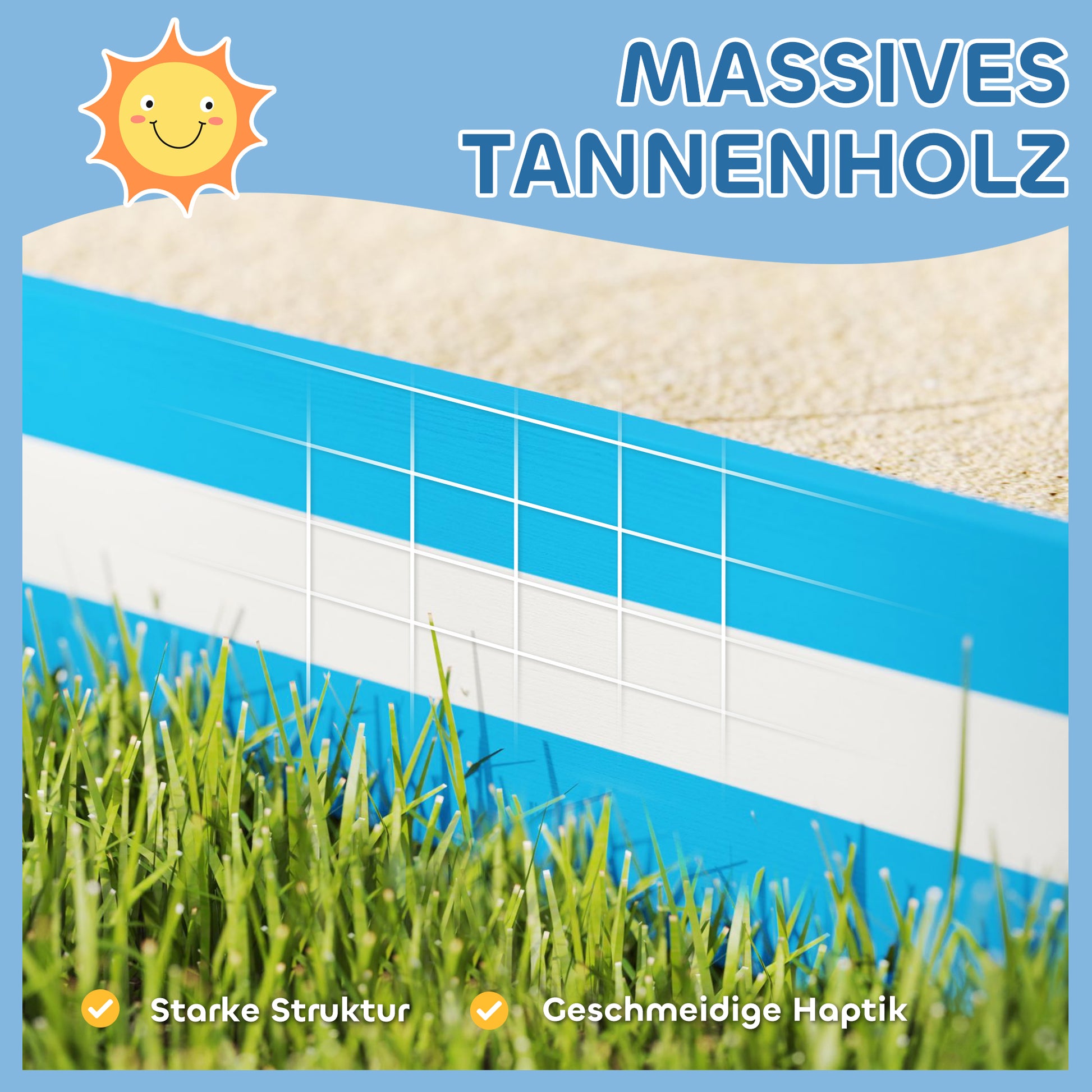 Sandkasten für Kinder, Sandkiste mit 4 Sitzen, Fichtenholz, bodenlos, Blau
