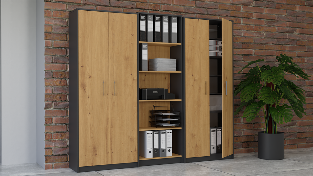 Regal OLIV 2D – 74 cm breit, 8 Fächer mit Türen, mehrere Farben