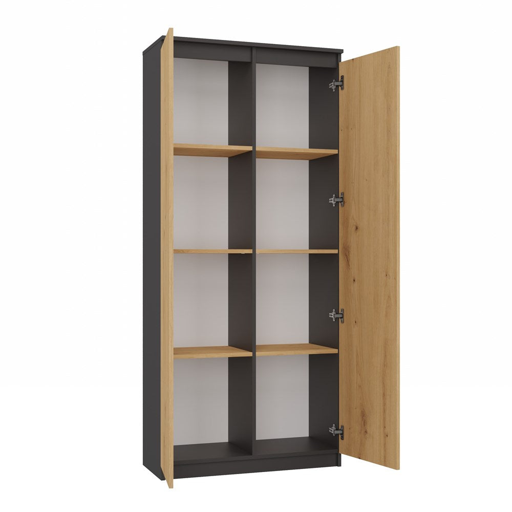 Regal HEMN RS-80 – 80 cm breit, 8 Fächer mit Türen, Anthrazit/Artisan Eiche