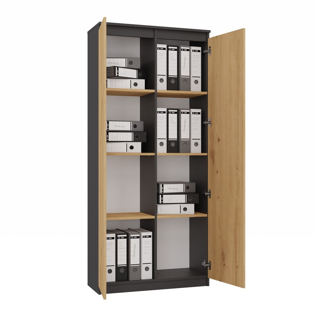 Regal HEMN RS-80 – 80 cm breit, 8 Fächer mit Türen, Anthrazit/Artisan Eiche
