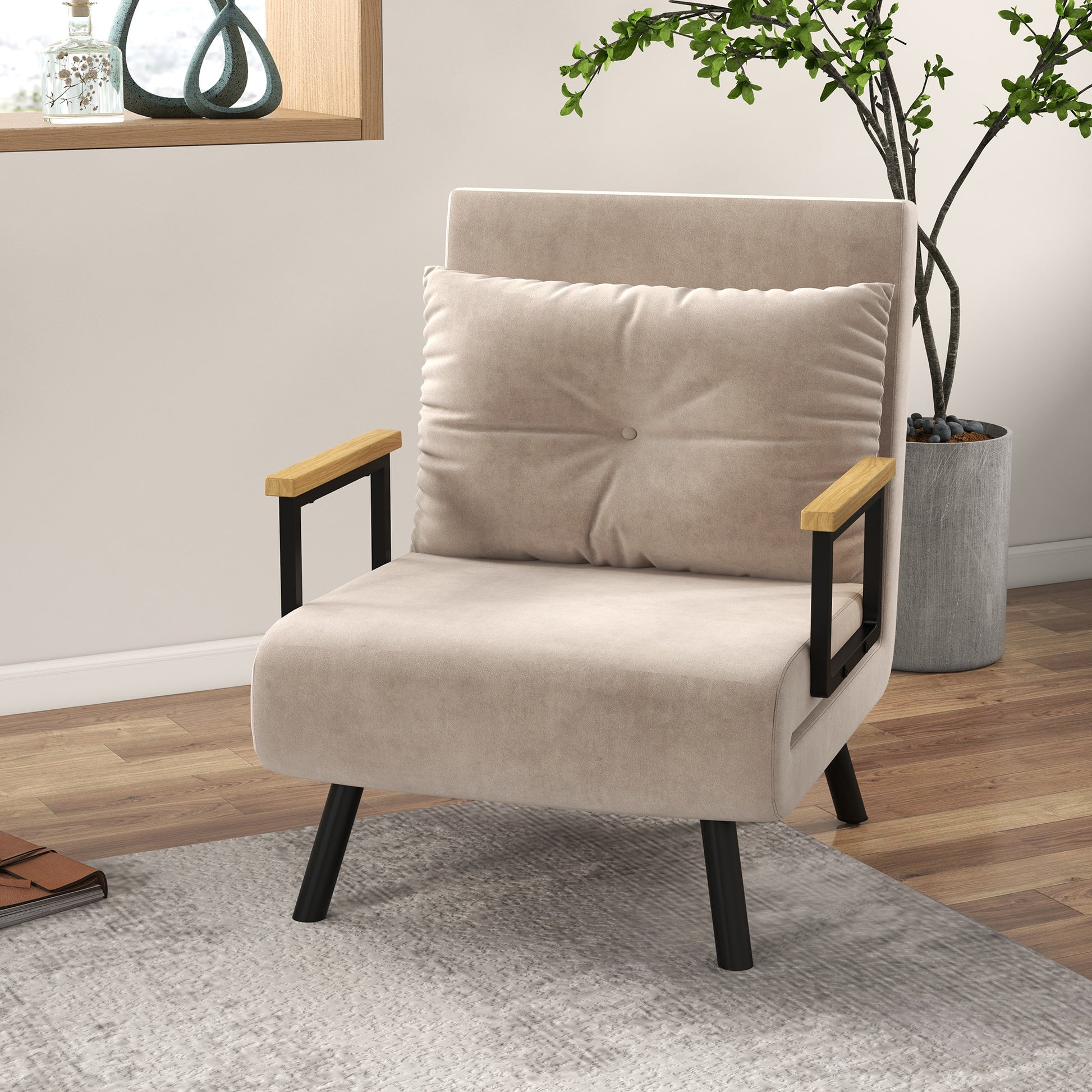 Relaxsessel im Skandidesign, Liegesessel, Lesesessel. ink. Kissen mit Knopfhefung, Schwarz + Natur