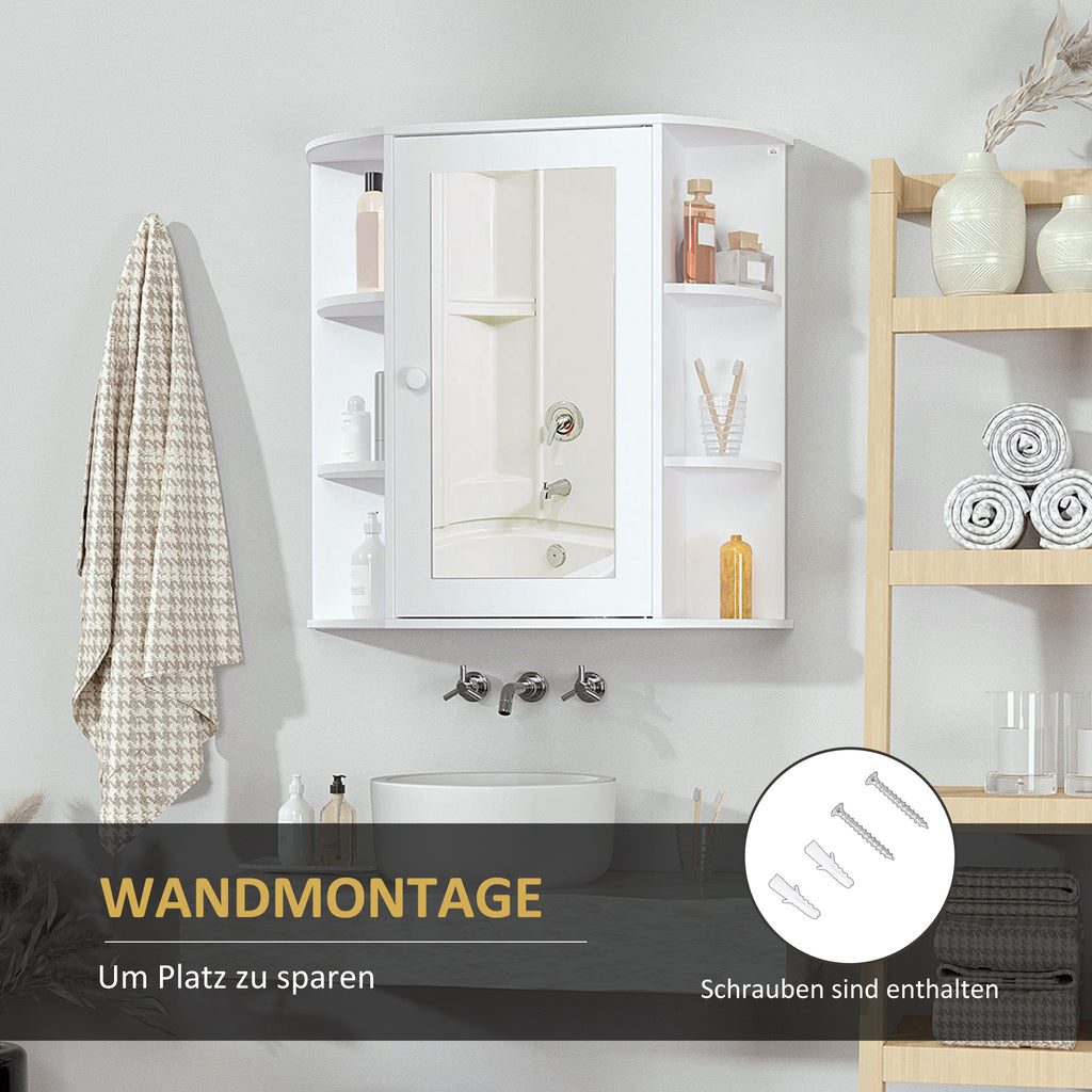 Spiegelschrank, 8 Fächer, Spiegeltüren, wasserbeständig, 66 cm x 17 cm x 63 cm, Weiß