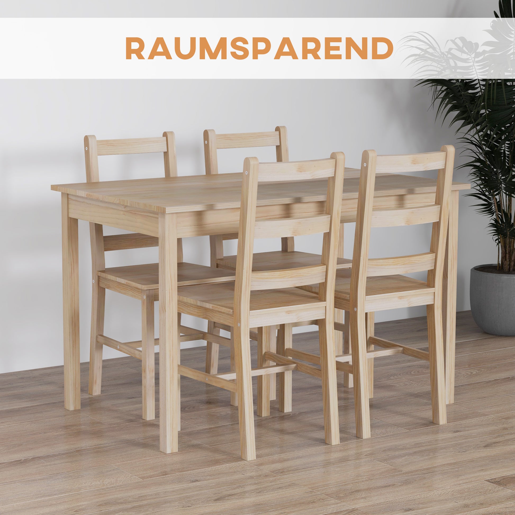 5-teilige Essgruppe Esstisch mit Stühlen Sitzgruppe, Massivholz, 118 cm x 73 cm x 75 cm