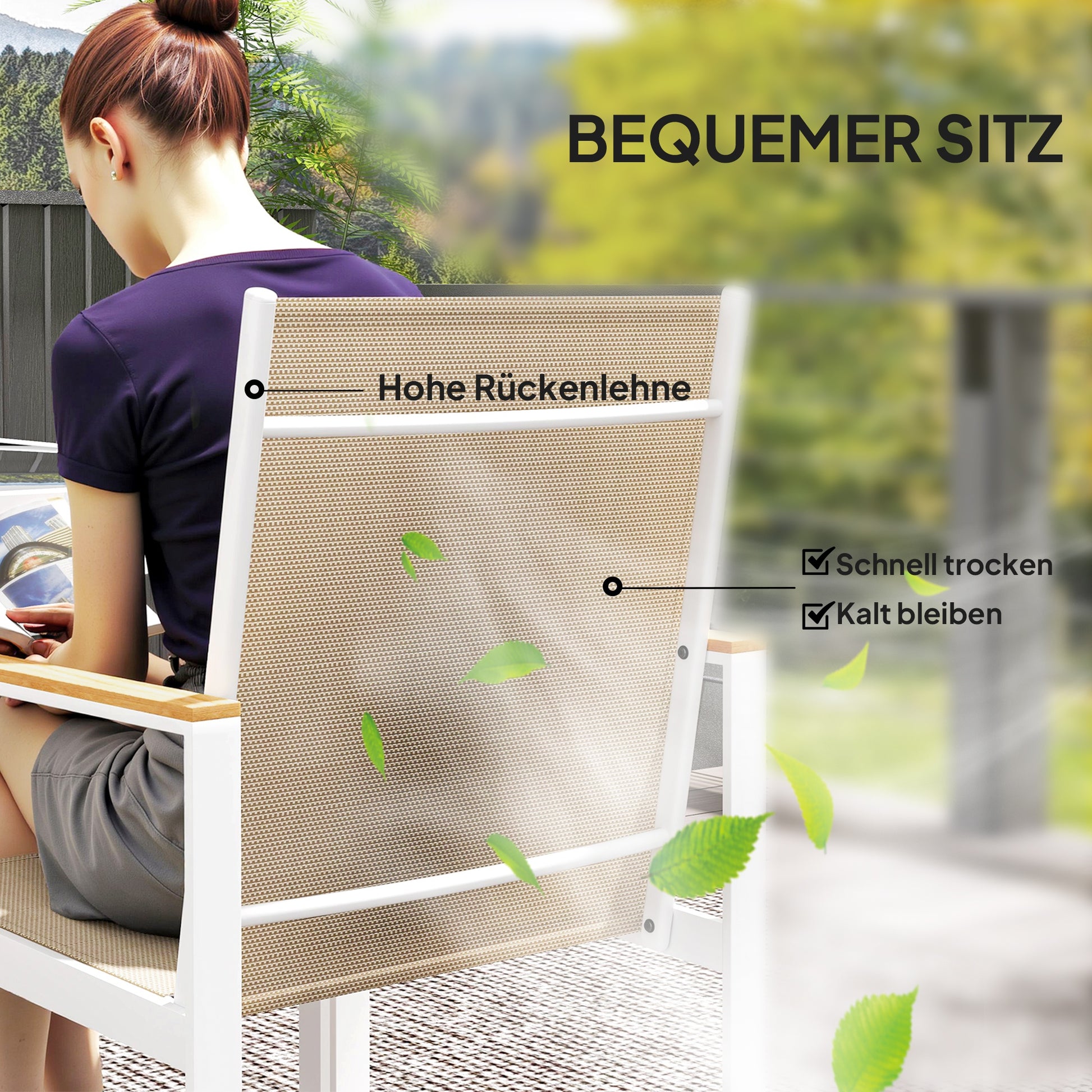 5-teiliges Ess-Set, Outdoor-Tisch aus Hartglas, 4 Stühle, wetterbeständig, Stahlrahmen
