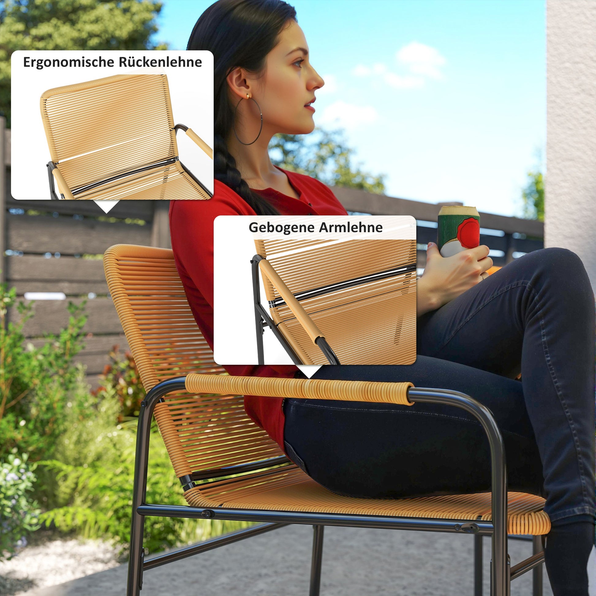 3-tlg. Rattan Bistroset, Sitzgruppe, Gartengarnitur mit 2 Gartensesseln, Couchtisch 54 x 66 x 76 cm
