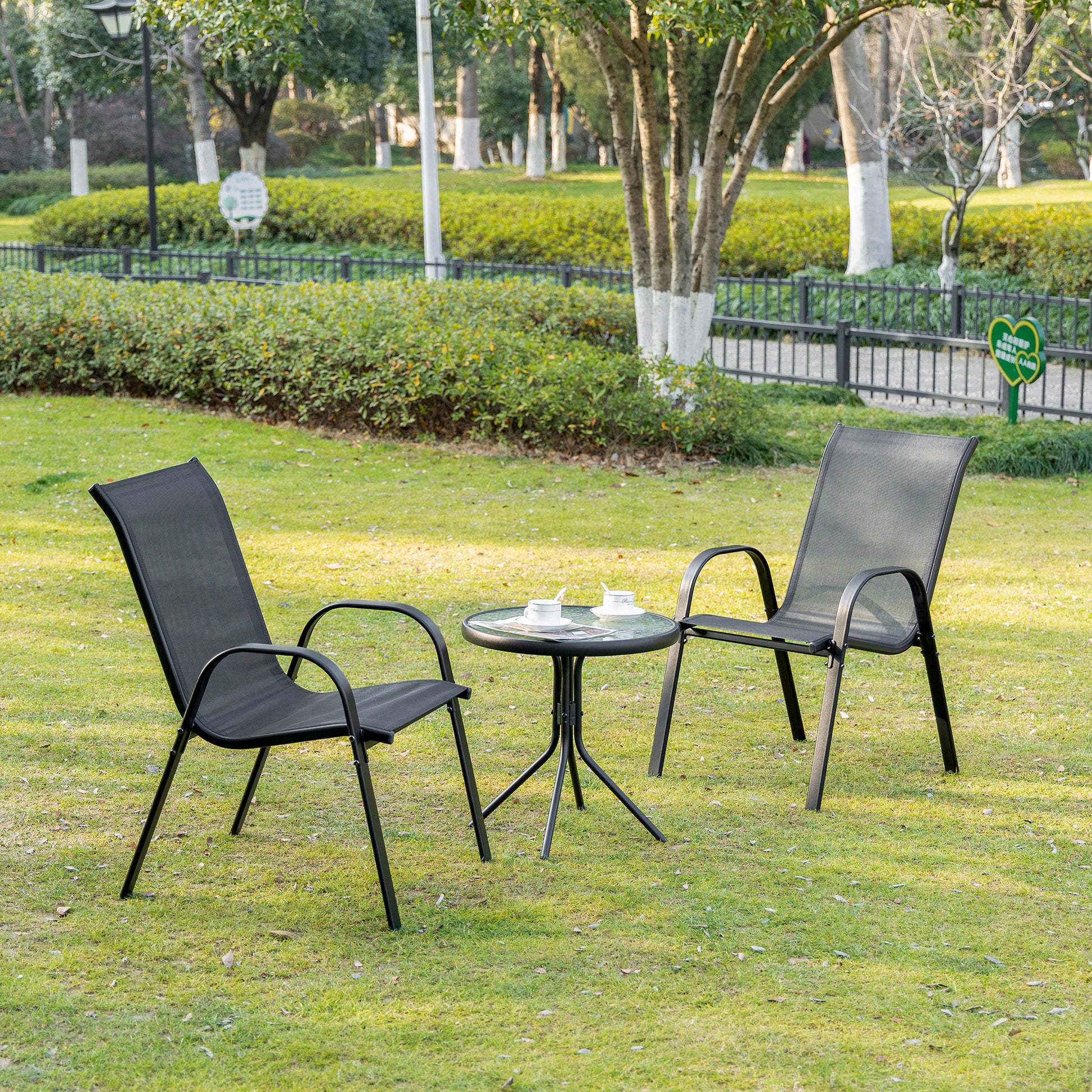 Gartenstuhl 2er Set wetterfest Stapelstuhl mit Armlehne Rückenlehne stapelbar Terrassenstuhl