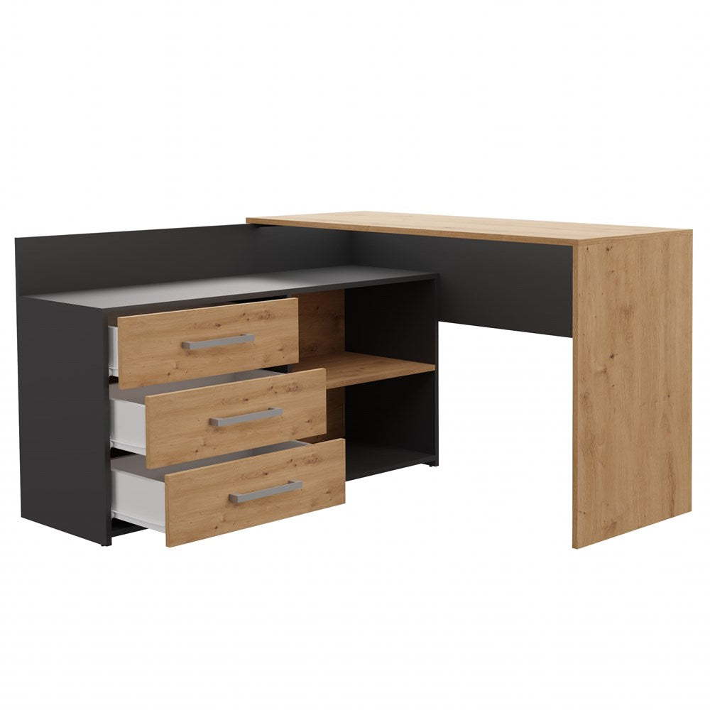 Eckschreibtisch DANY – 120 cm breit, mit 3 Schubladen, mehrere Farben