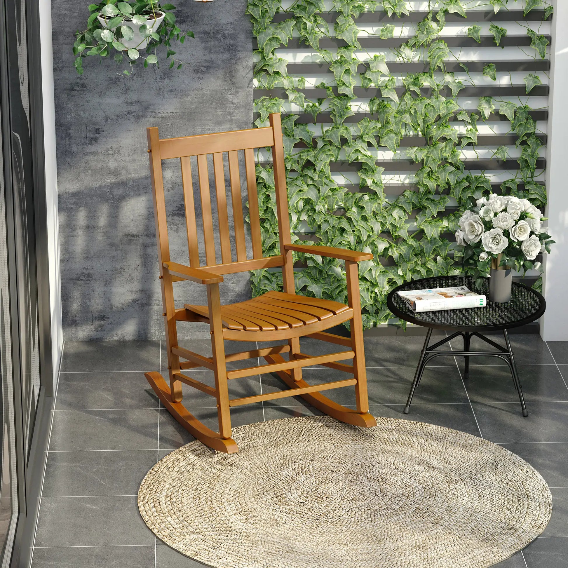 Schaukelstuhl aus Holz mit Armlehne Schwingsessel Relaxstuhl Gartenstuhl 69 x 86 x 115 cm