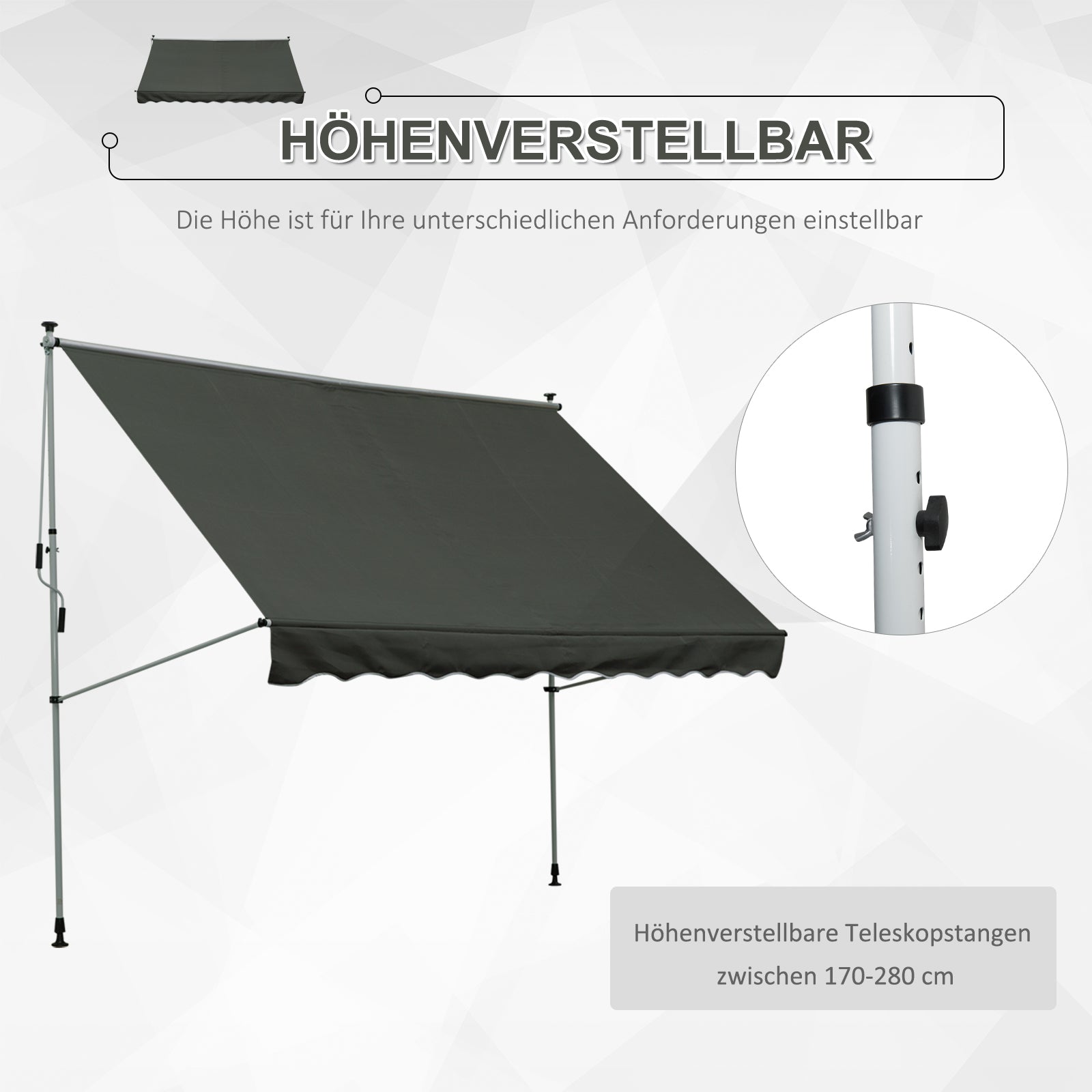 Terrassenmarkise mit Handkurbel höhenverstellbar, witterungsbeständig Balkonmarkise 150cm B