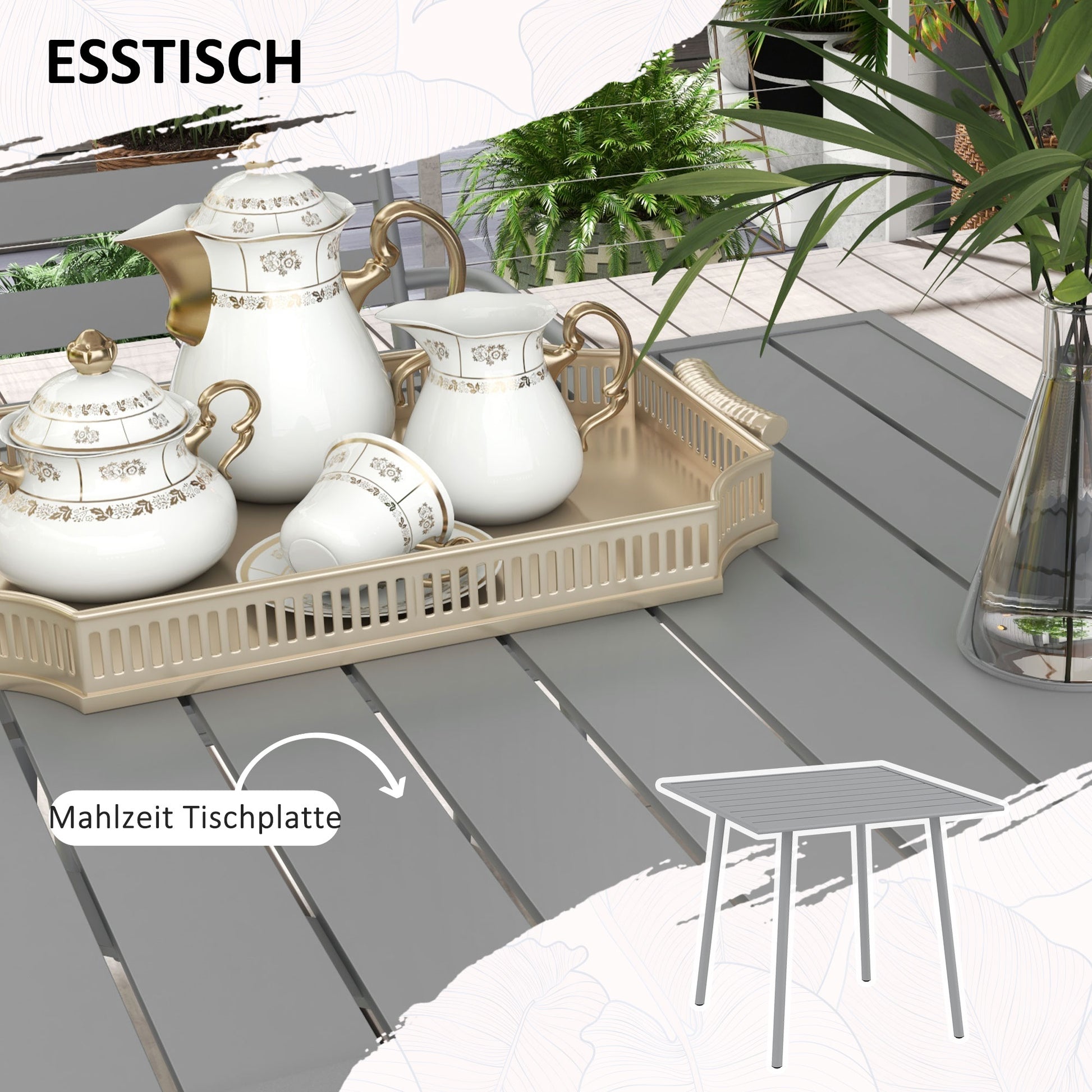 5-teilige Gartensitzgruppe Outdoor Sitzgruppe, wetterbeständig, modernes Design, Grau