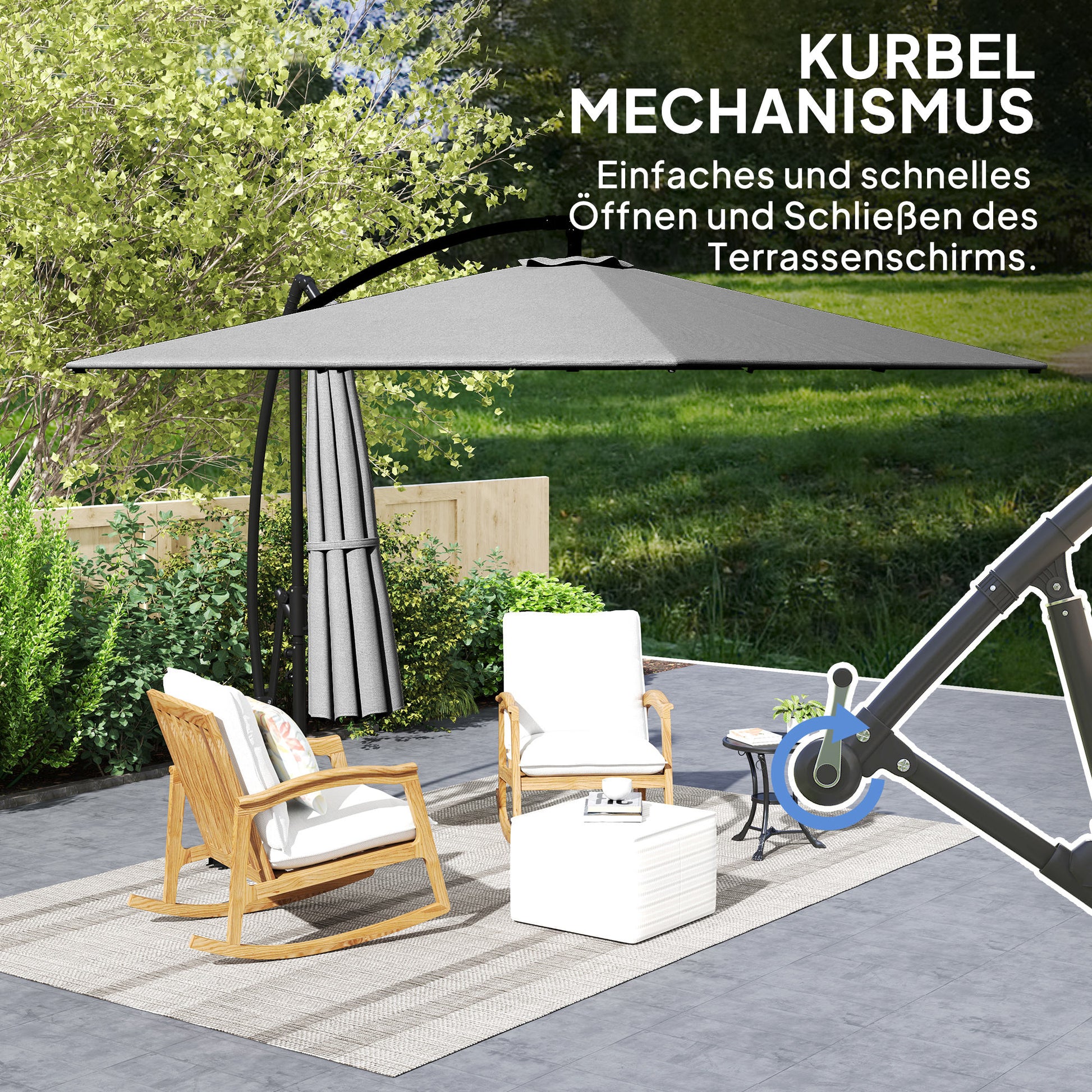 Ampelschirm Ø260 cm Sonnenschirm mit UV-Schutz 50 wasserabweisend Kurbelschirm mit Ständer