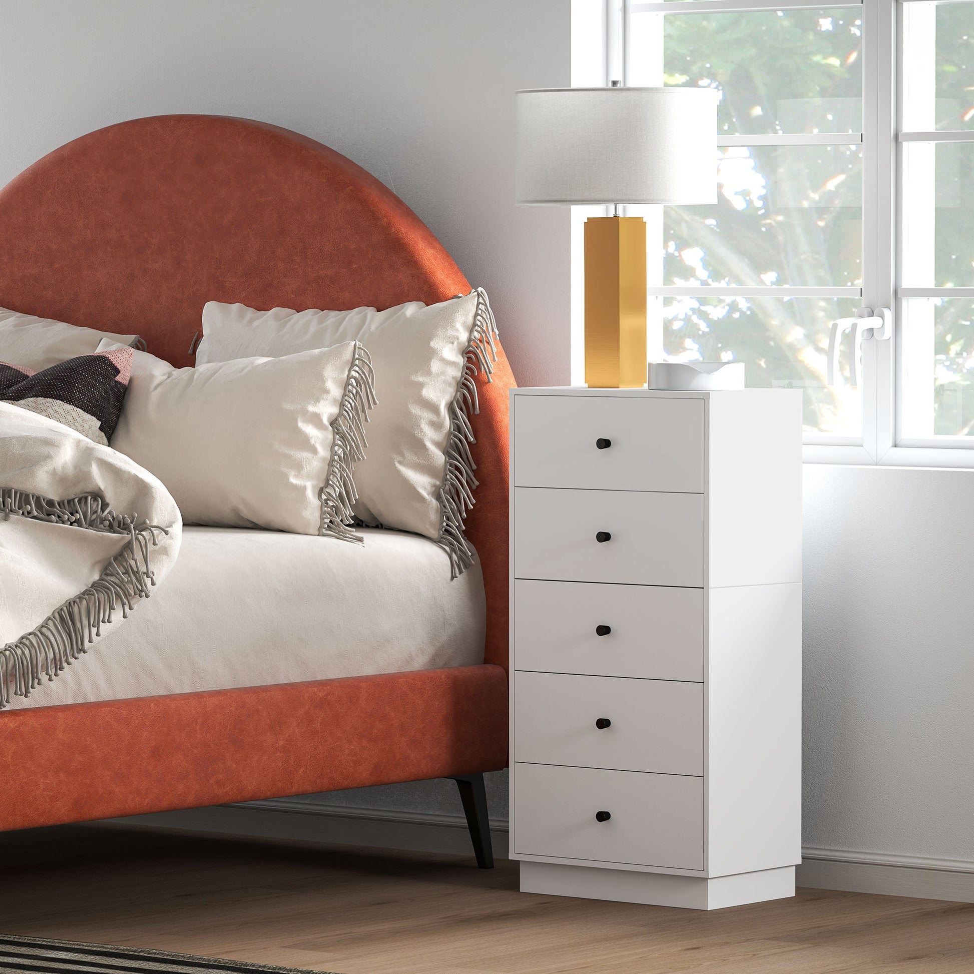 Kommode mit 5 Schubladen Schrank aus Holzwerkstoff im Modern Stil 47 x 29 x 95 cm Weiß