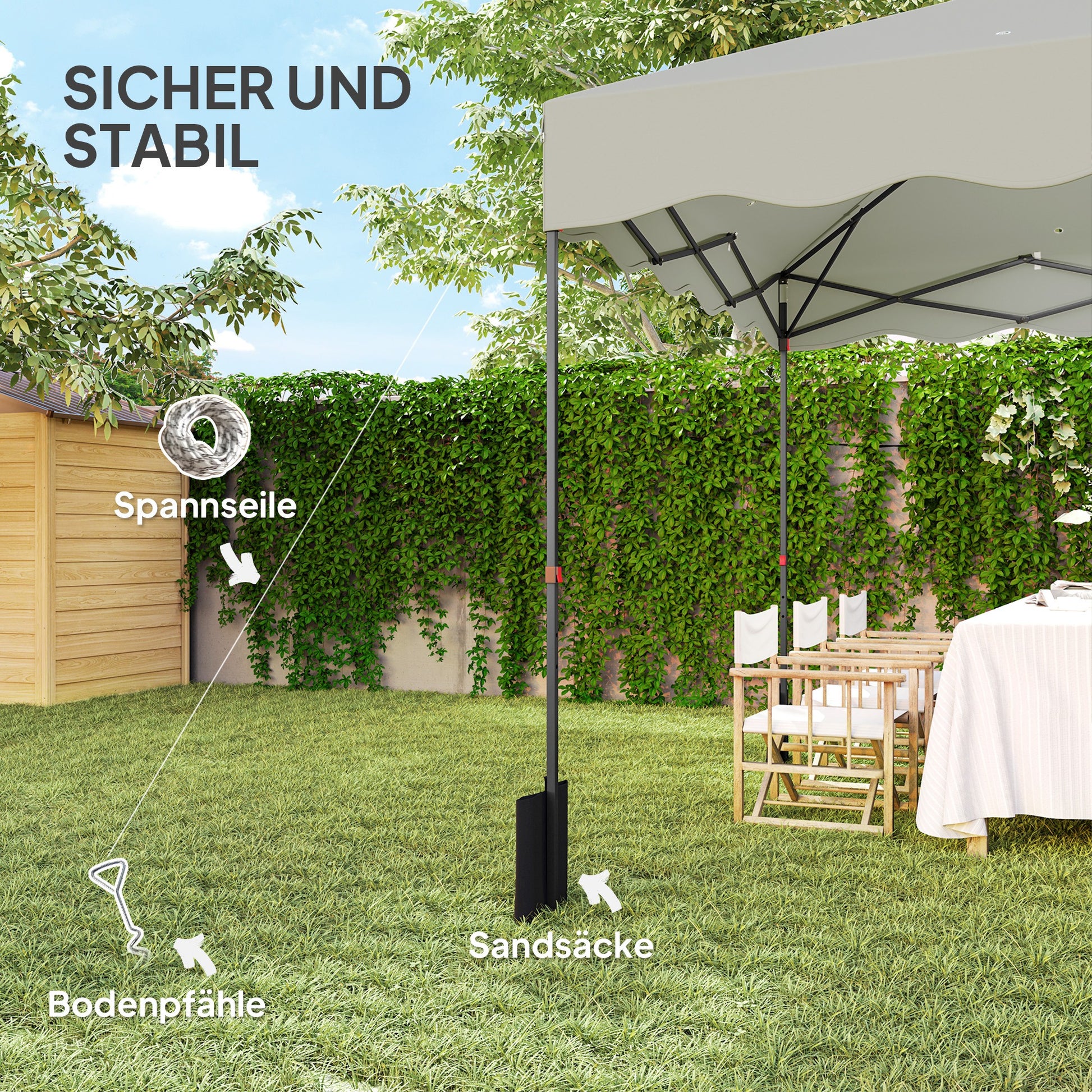 Pop-up-Pavillon 3 x 3m, Höhenverstellbares Gartenzelt, mit Rolltasche, Terrasse, Metall, Stoff