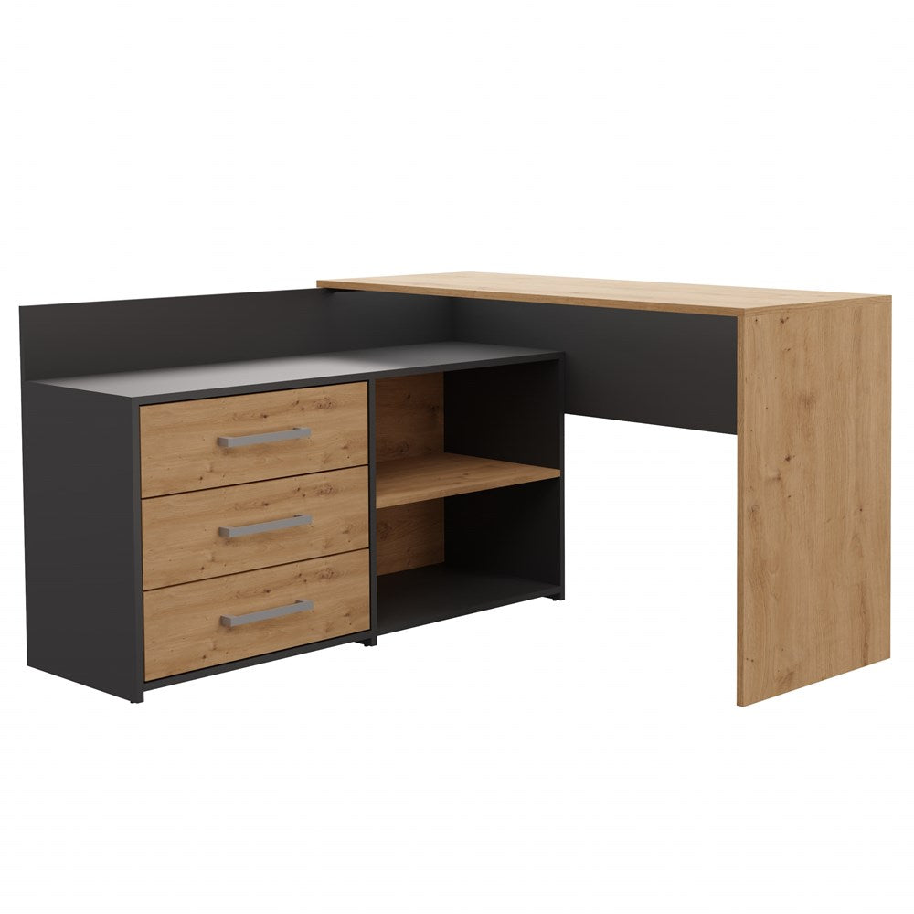 Eckschreibtisch DANY – 120 cm breit, mit 3 Schubladen, mehrere Farben