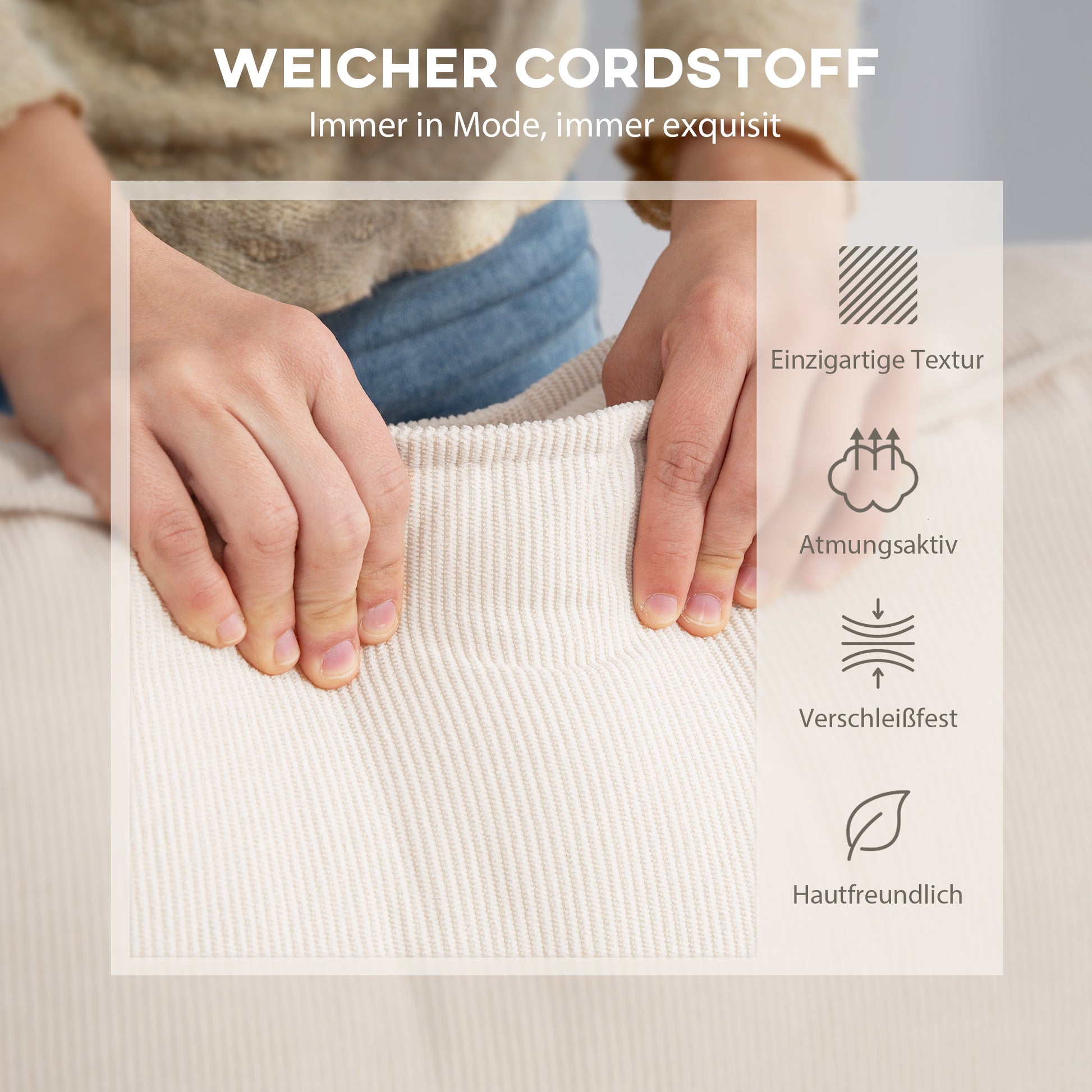 Ecksofa 3-Sitzer in L-Form Eckcouch mit Umkehrbarer Chaiselongue, 241x153x83 cm Cremeweiß
