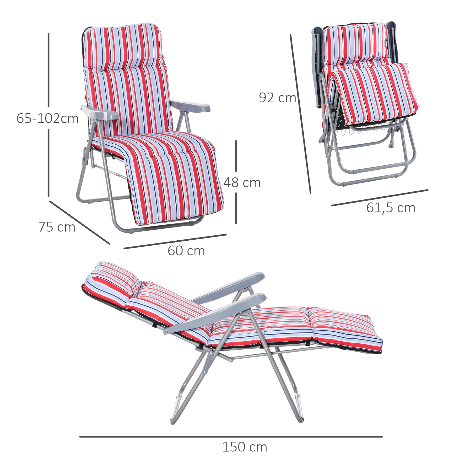 2er-Set Liegestuhl Set mit Kissen, klappbar, 5 Stufen verstellbarer Rückenlehne, Gartenliege Rot