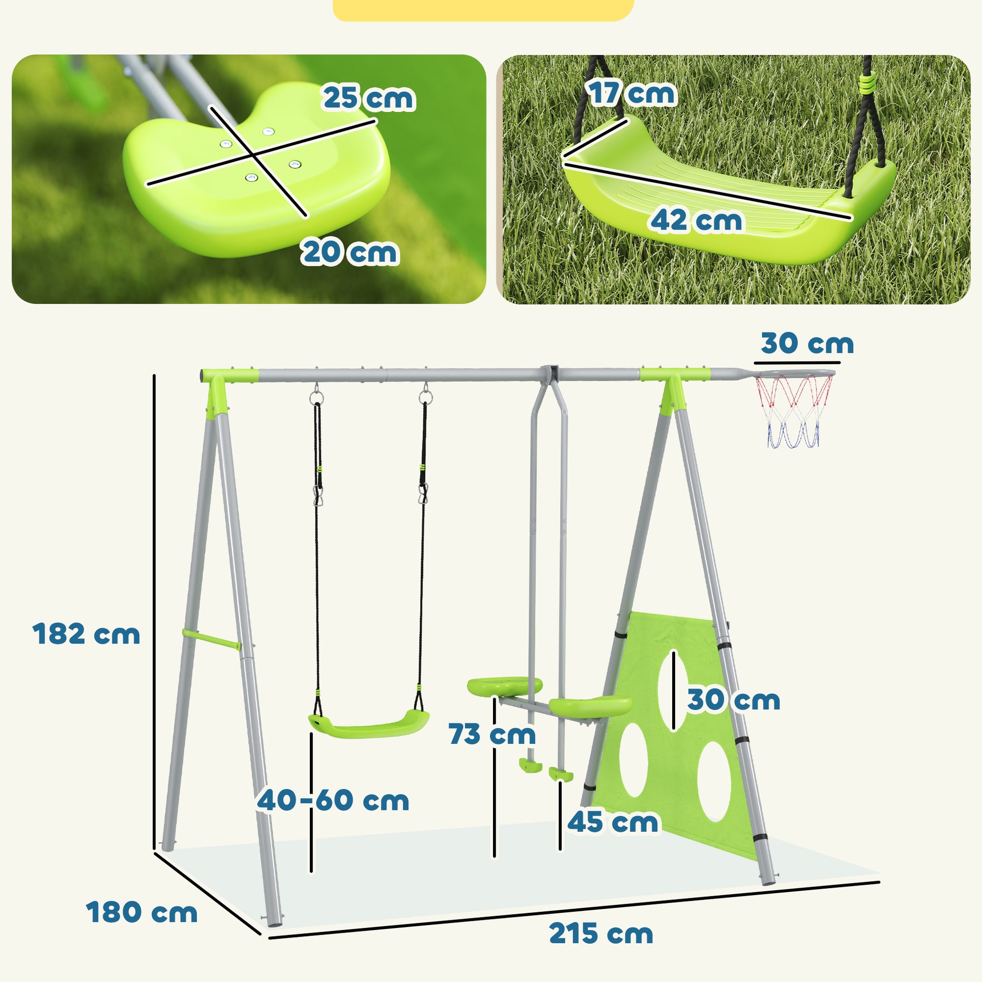 Outdoor-Schaukelset für Kinder, Kinderschaukeln, verstellbar, Stahl, Grün