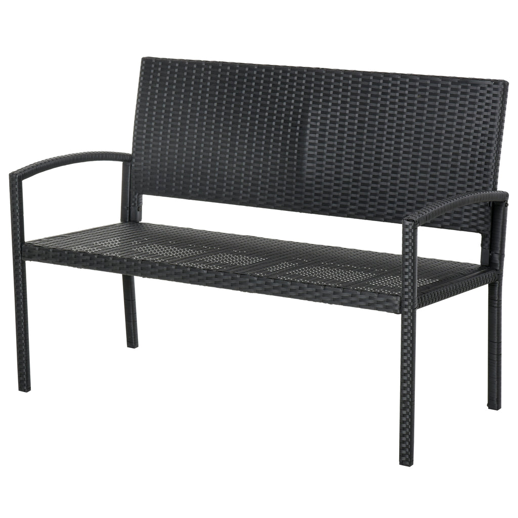 Gartenbank, in Rattanoptik, mit Stahlrahmen, für 2 Personen, Schwarz, 122 x 60 x 85cm