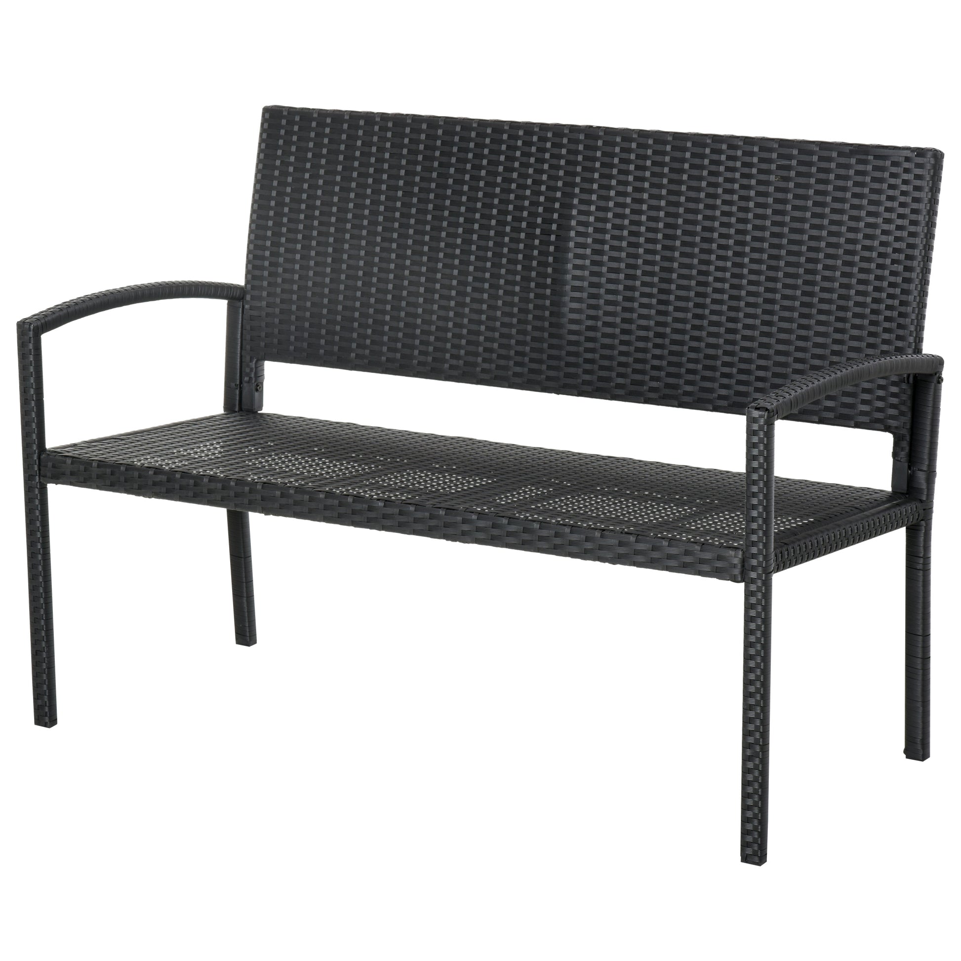 Gartenbank, in Rattanoptik, mit Stahlrahmen, für 2 Personen, Schwarz, 122 x 60 x 85cm