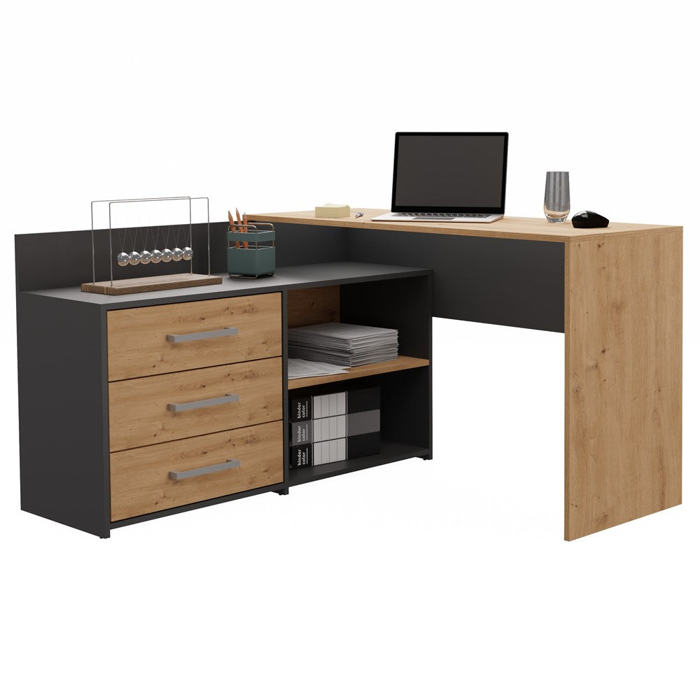 Eckschreibtisch DANY – 120 cm breit, mit 3 Schubladen, mehrere Farben