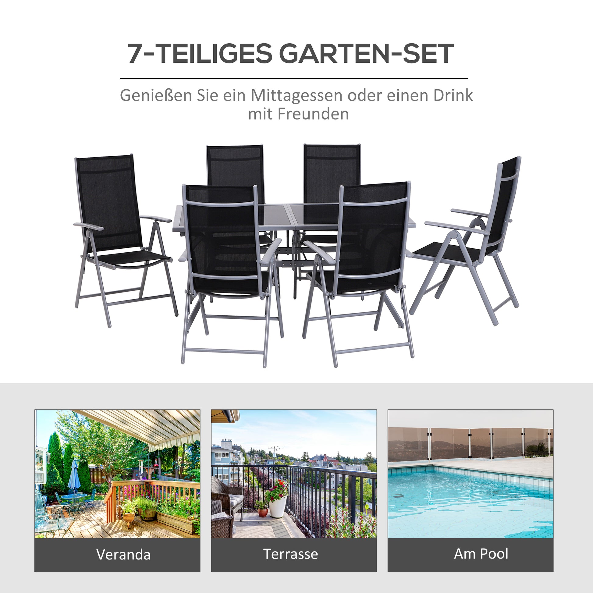 Sitzgarnitur für 6 Personen Sitzgruppe Gartengarnitur Gartenset Gartenmöbel Alu