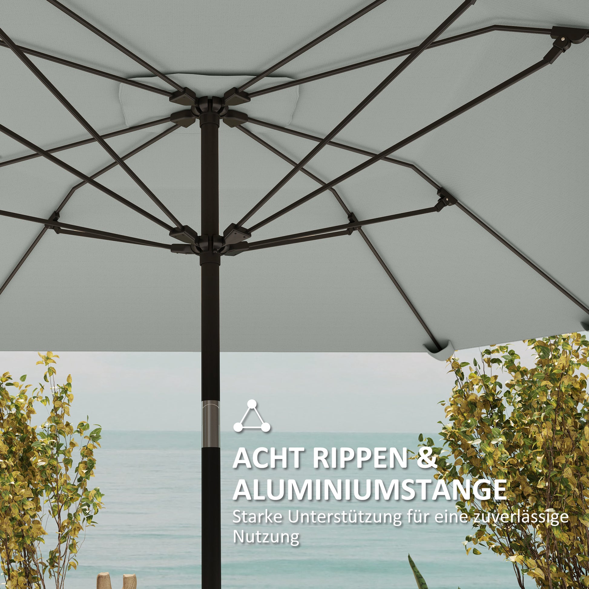 2,3 m Sonnenschirm ohne Basis, Verstellbar mit Kurbel, Polyester, Aluminium, Fiberglas