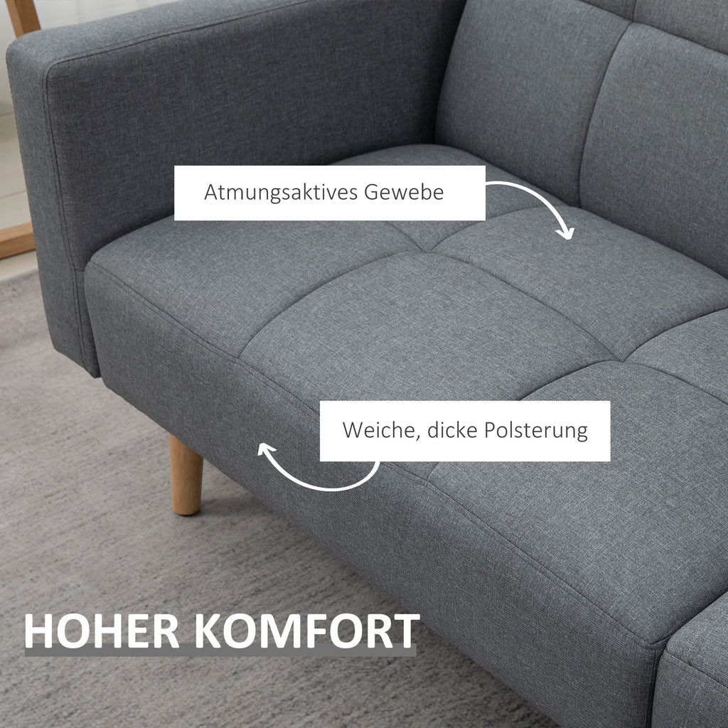 2 in 1 Schlafsofa 205 x 88 cm mit Bettfunktion, Sitzkissen, Leinenoptik, Verstellbarer Rückenlehne, Grau