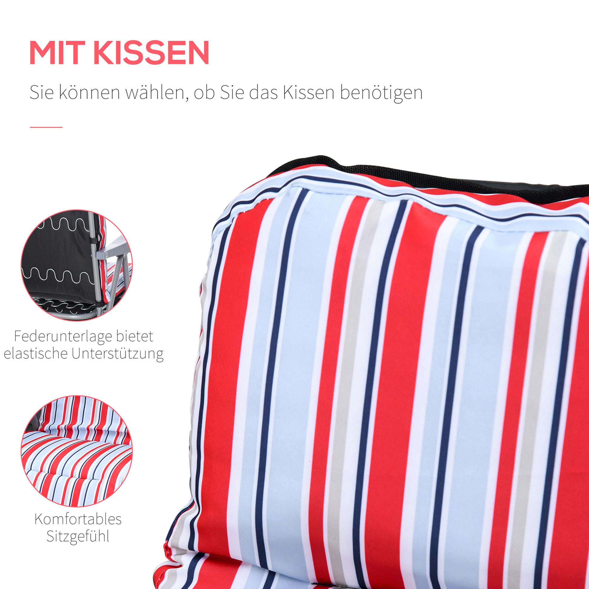 2er-Set Liegestuhl Set mit Kissen, klappbar, 5 Stufen verstellbarer Rückenlehne, Gartenliege Rot