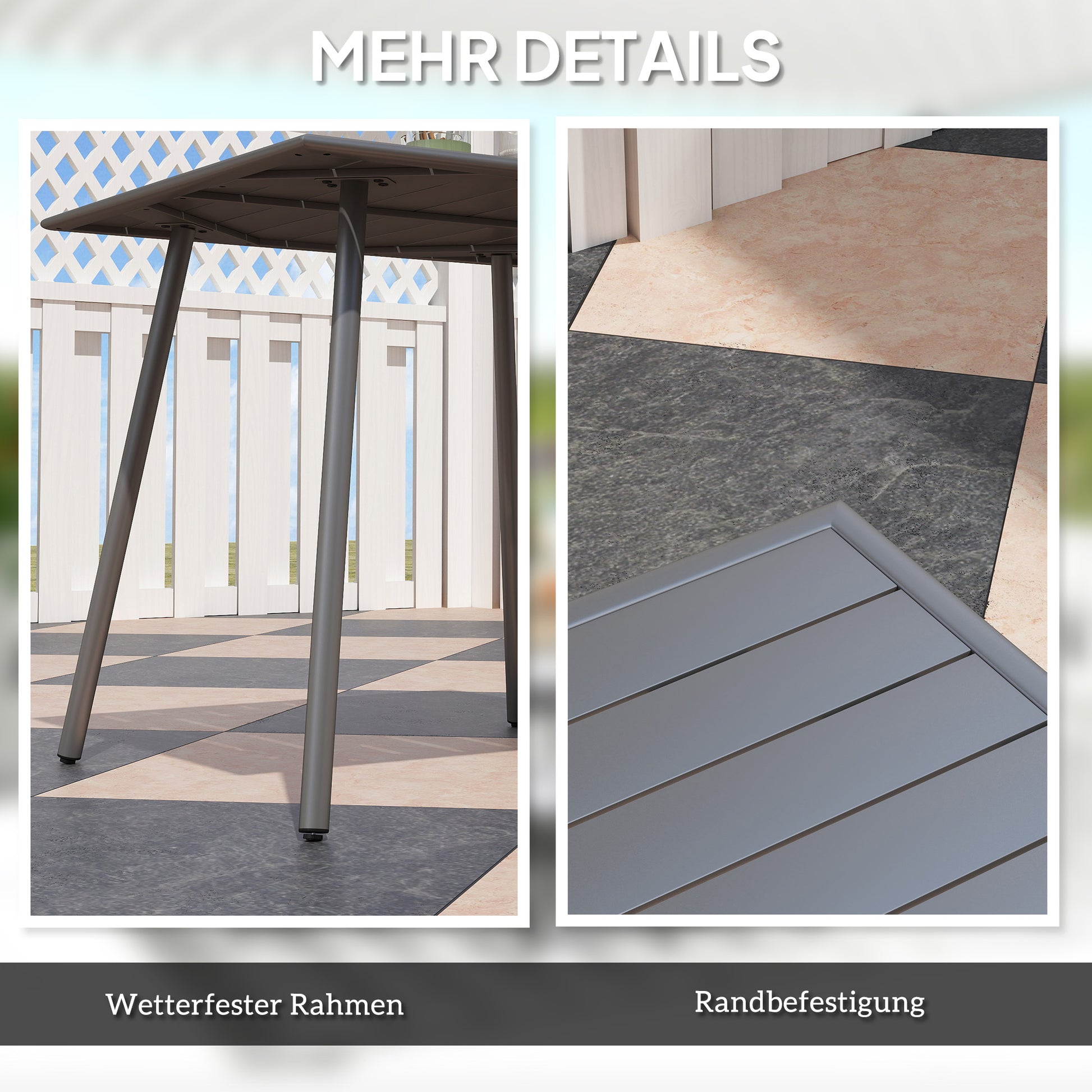 Gartentisch, Outdoor-Esstisch für 4 Personen, Stahlrahmen, leicht zu reinigen, rostbeständig!