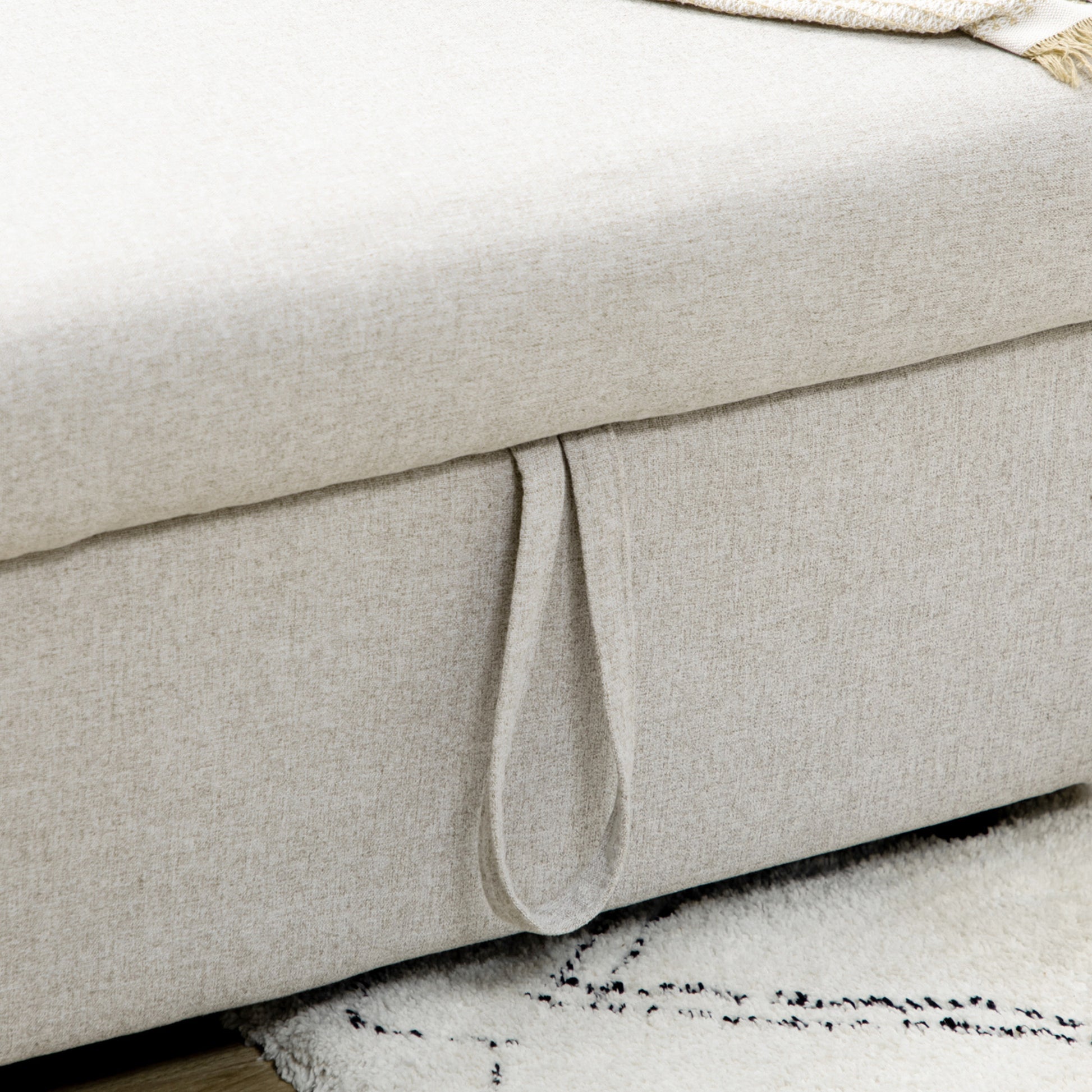 Ecksofa mit Bettfunktion, Eckcouch inklusive 2er-Sitz Sofa, Einzelbett, L-Form mit Stauraum, 2 Kissen Cremeweiß