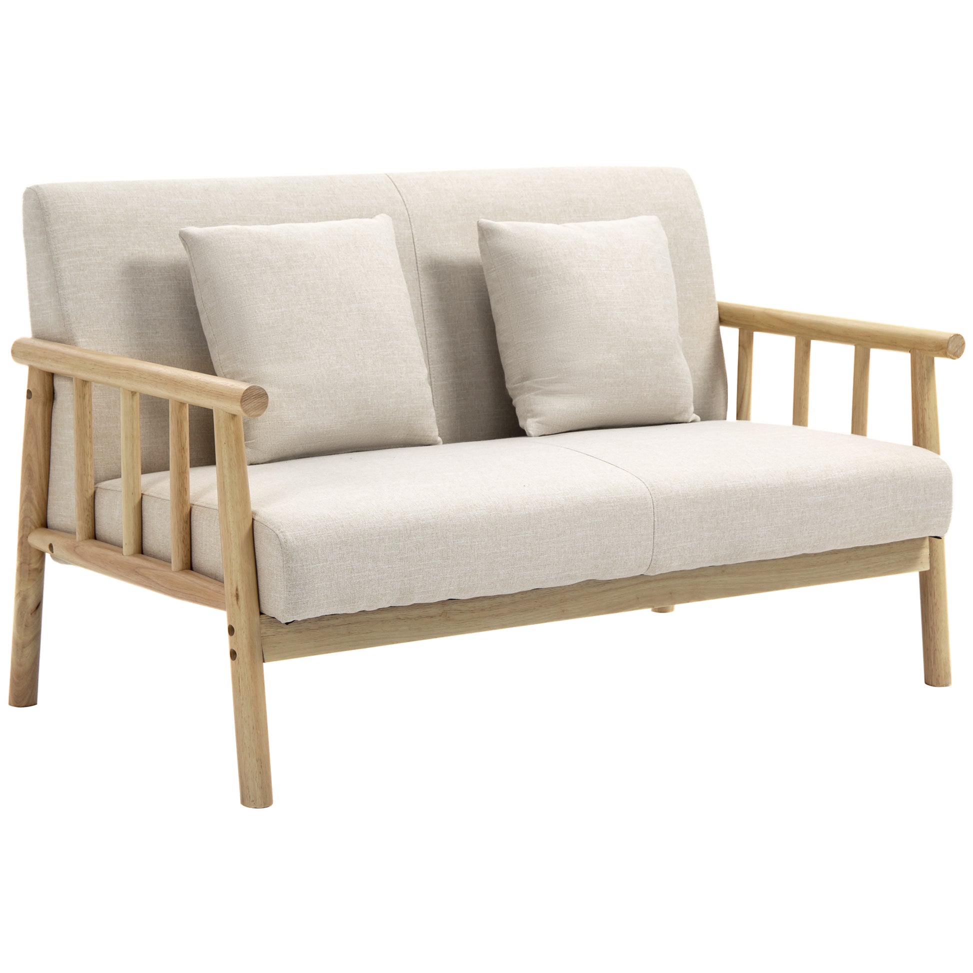 2-Sitzer Sofa, Stoffbezug in Leinenoptik, bis 200 kg, Holzrahmen, 123L x 69B x 74H cm, Beige